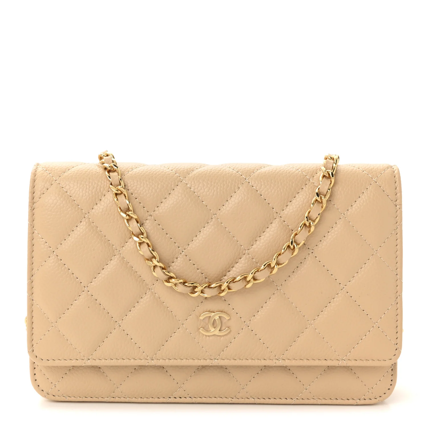 Caviar Quilted Wallet on Chain WOC Beige