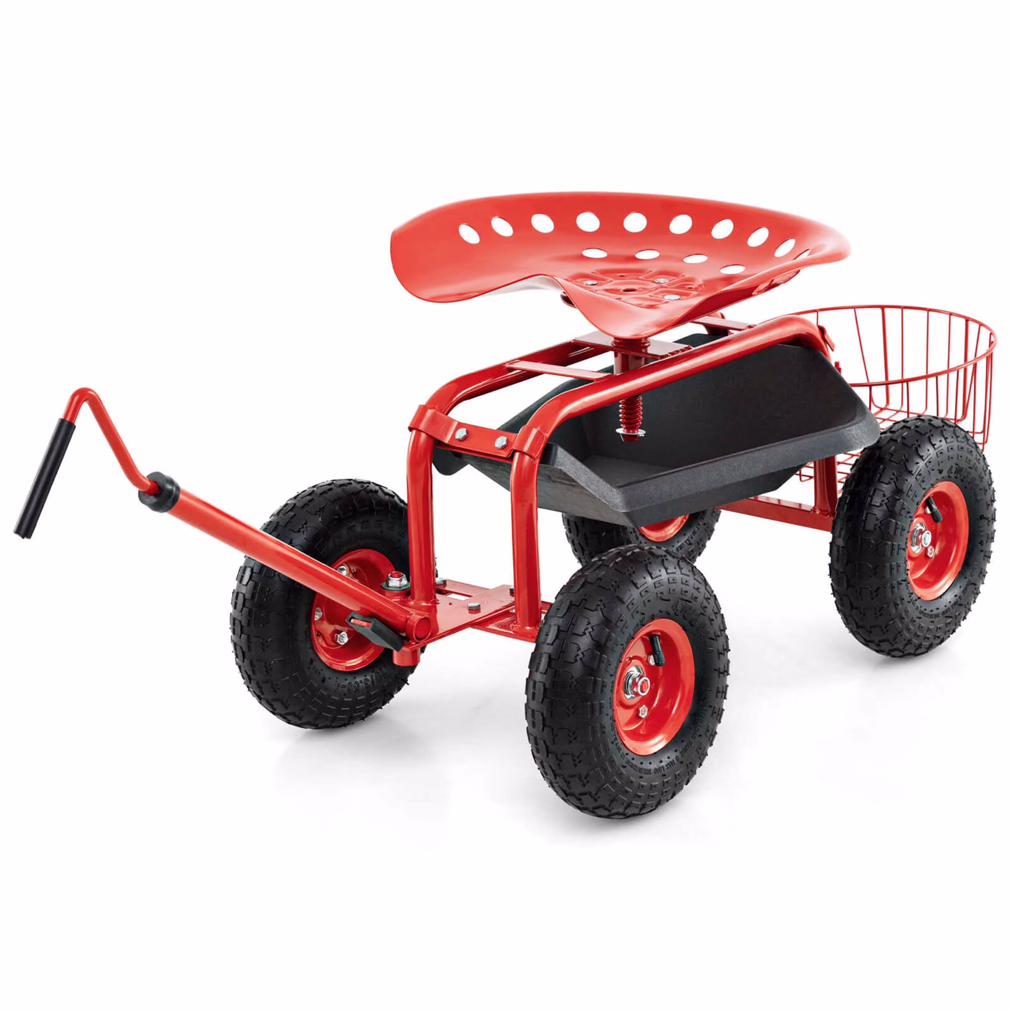 Garden Cart Rolling Work Seat for Planting with Extendable Handle Green(Green) - Image 3