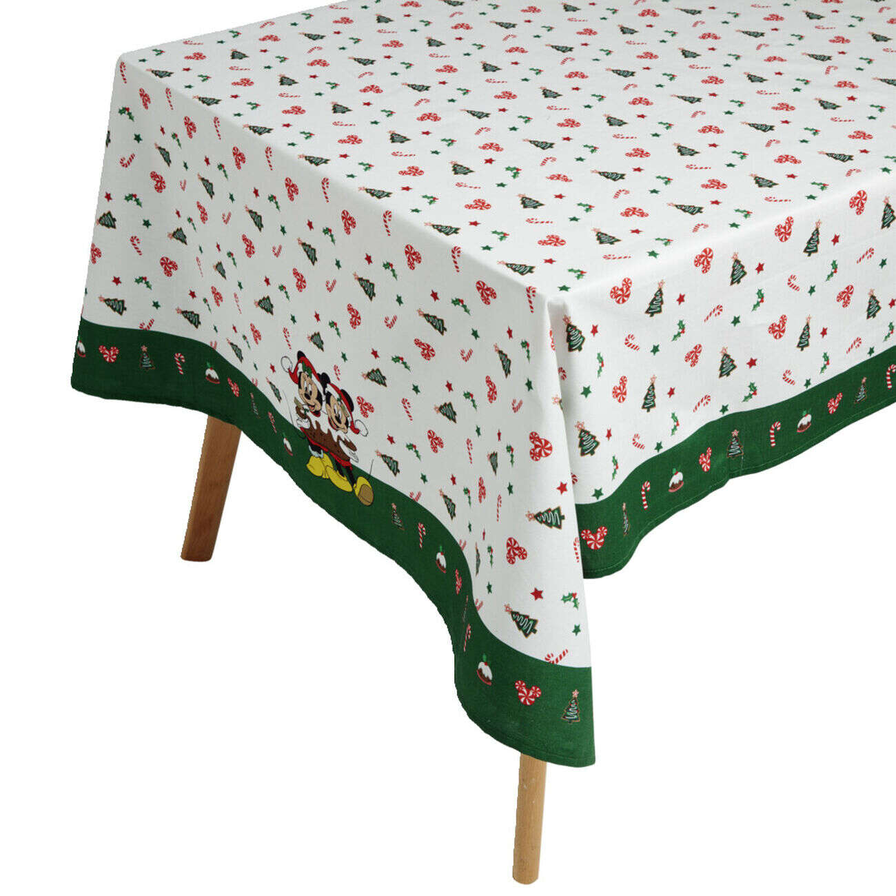 Nappe de Noël Disney Mickey et Minnie blanc et vert 140x250cm
