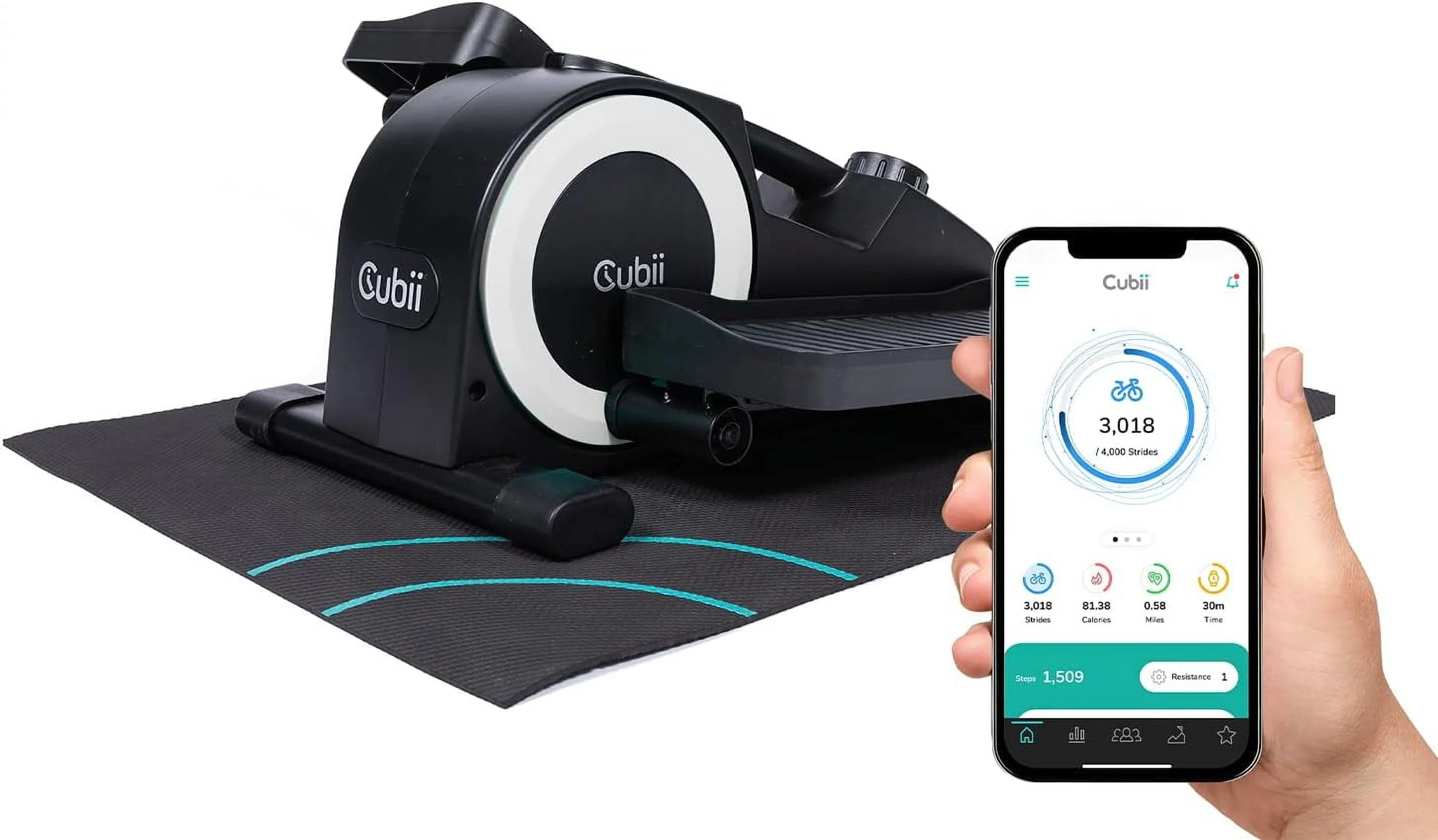 Cubii JR1+ Compact Seated Elliptical With Bluetooth  Gripii Mat