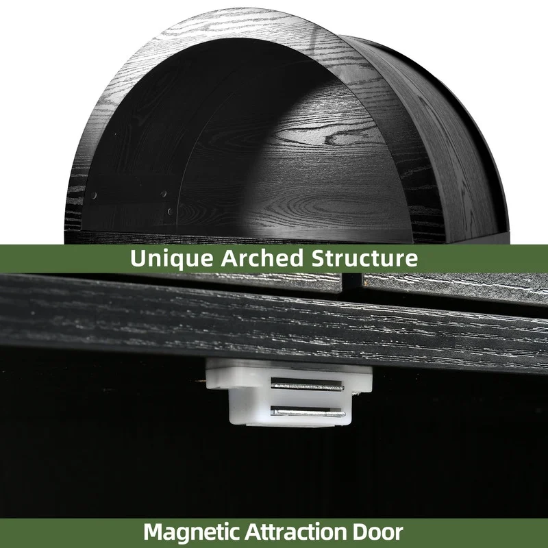 71 " Tall Bookshelf with Storage, Wooden Arched Bookcase with 2 Drawers and Shelves for Living Room, Black - Image 6