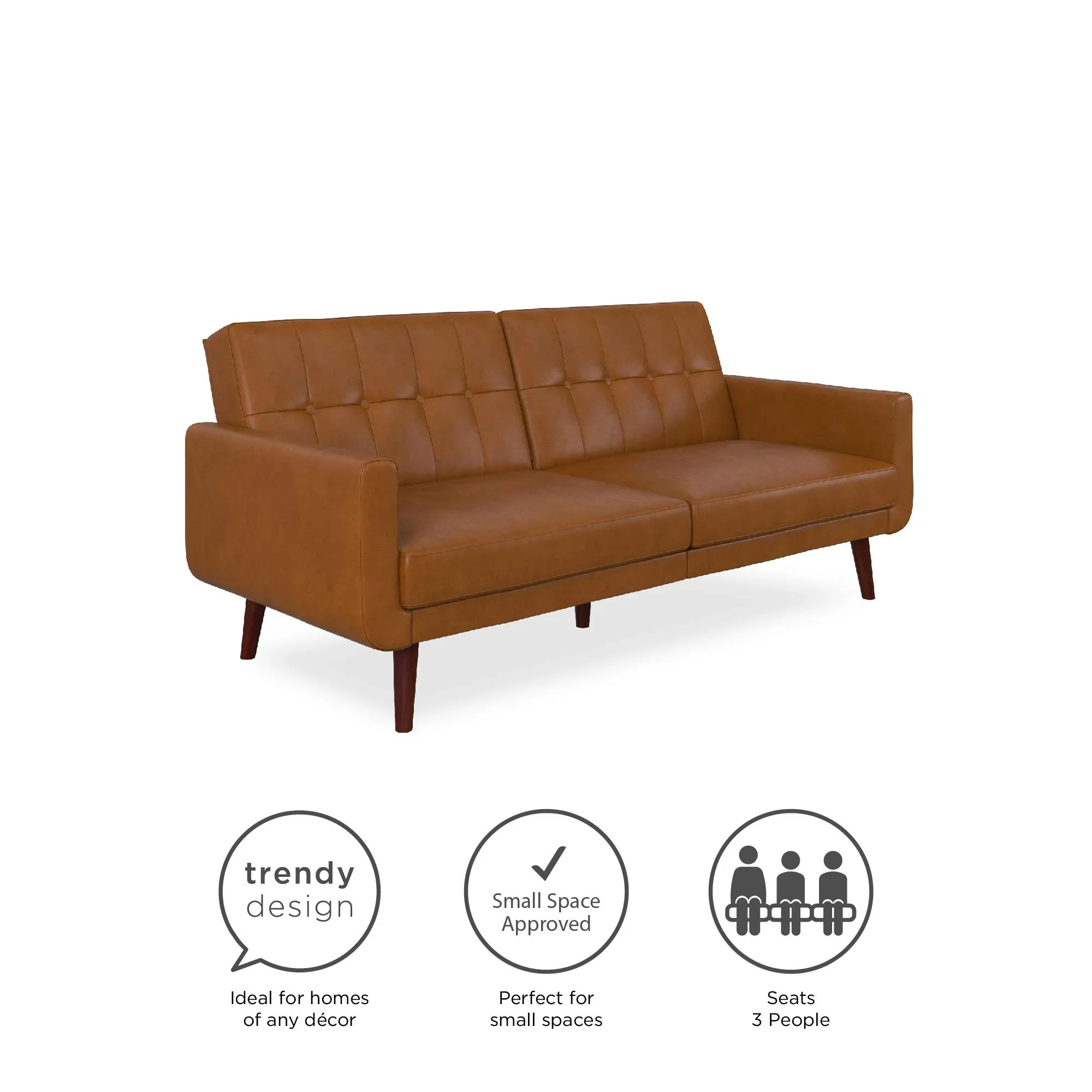 Better Homes & Gardens Nola Modern Futon, Camel Faux Leather
