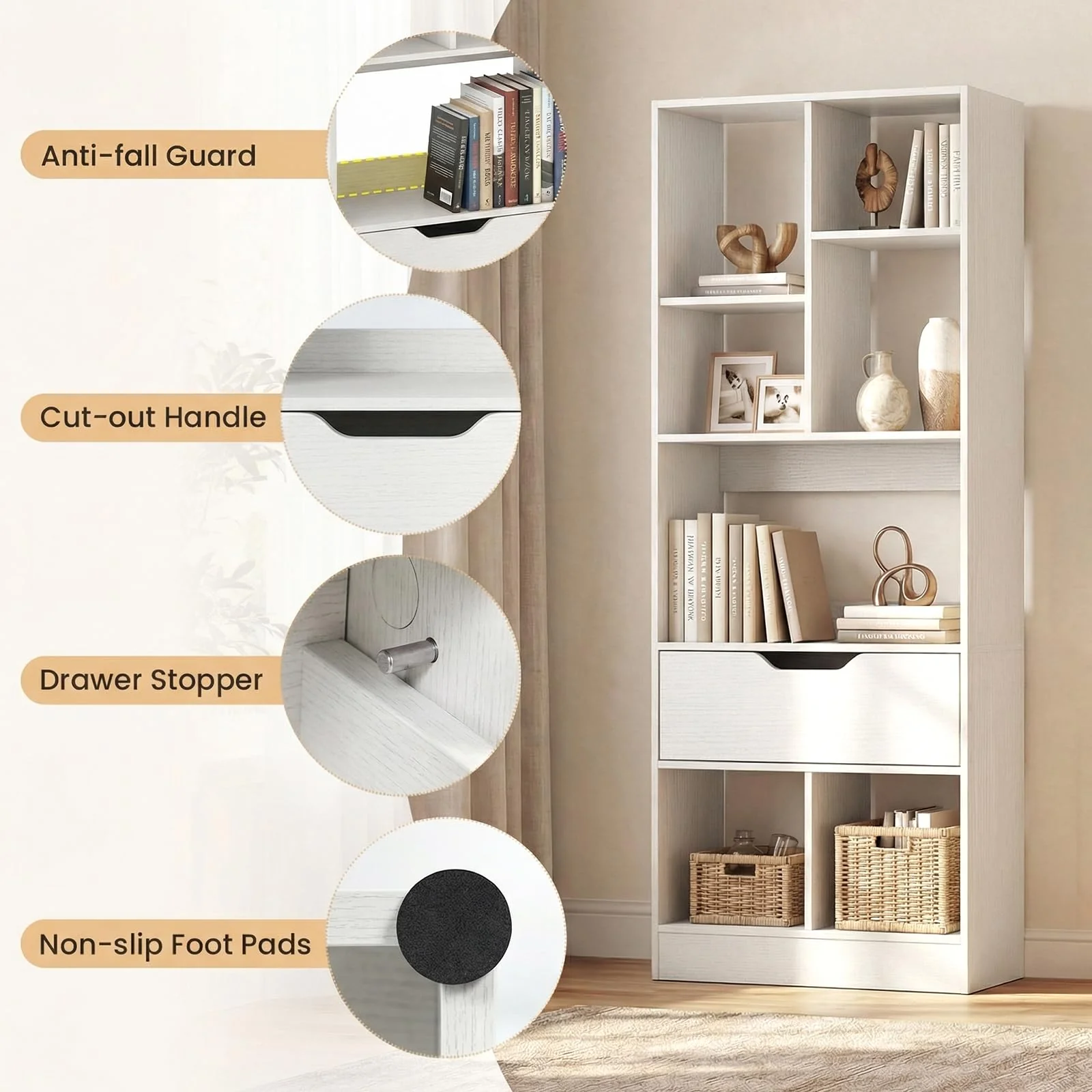 Tangkula 51” Tall Open Bookcase with Drawer(1/2)