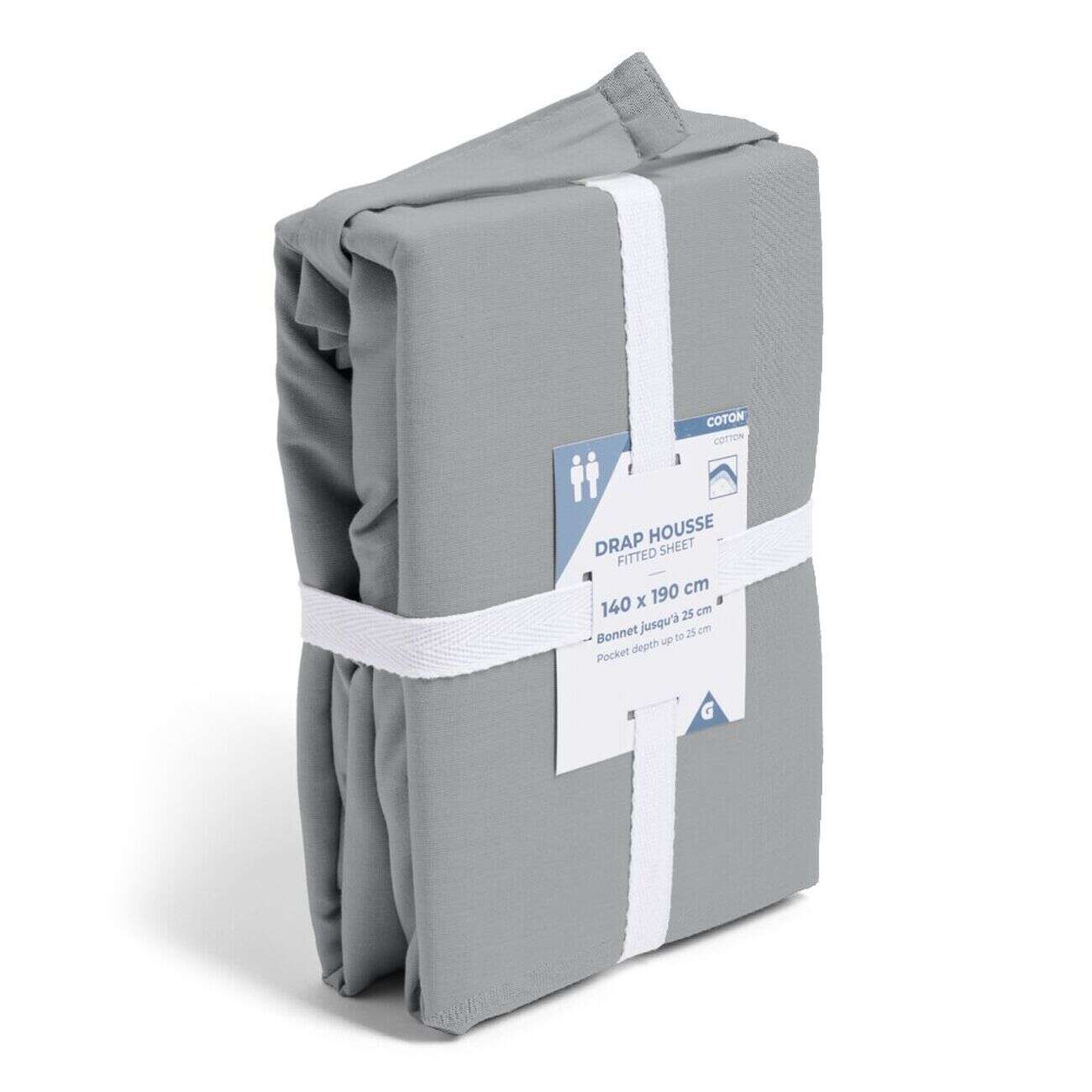 Drap housse 140x190cm 100% coton gris clair