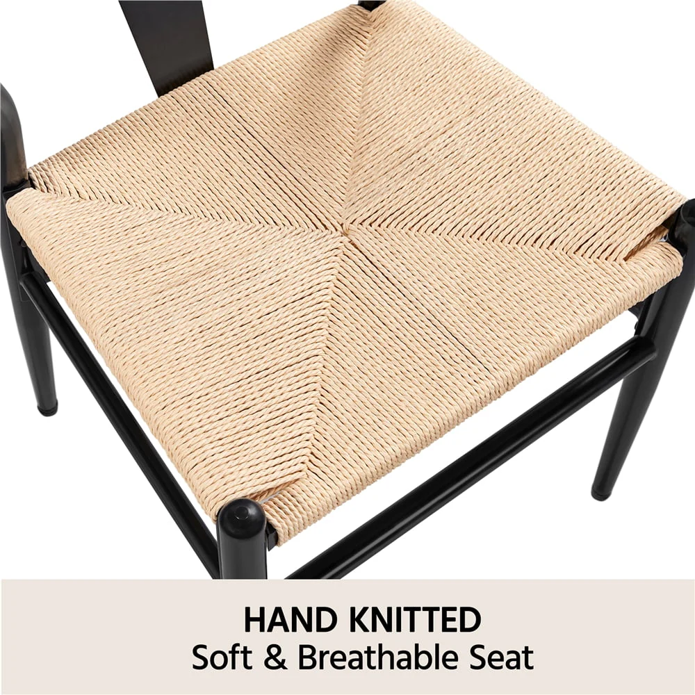 Modern Weave Y-Shaped Dining Chair with Solid Metal Frame, Black(Black) - Image 4