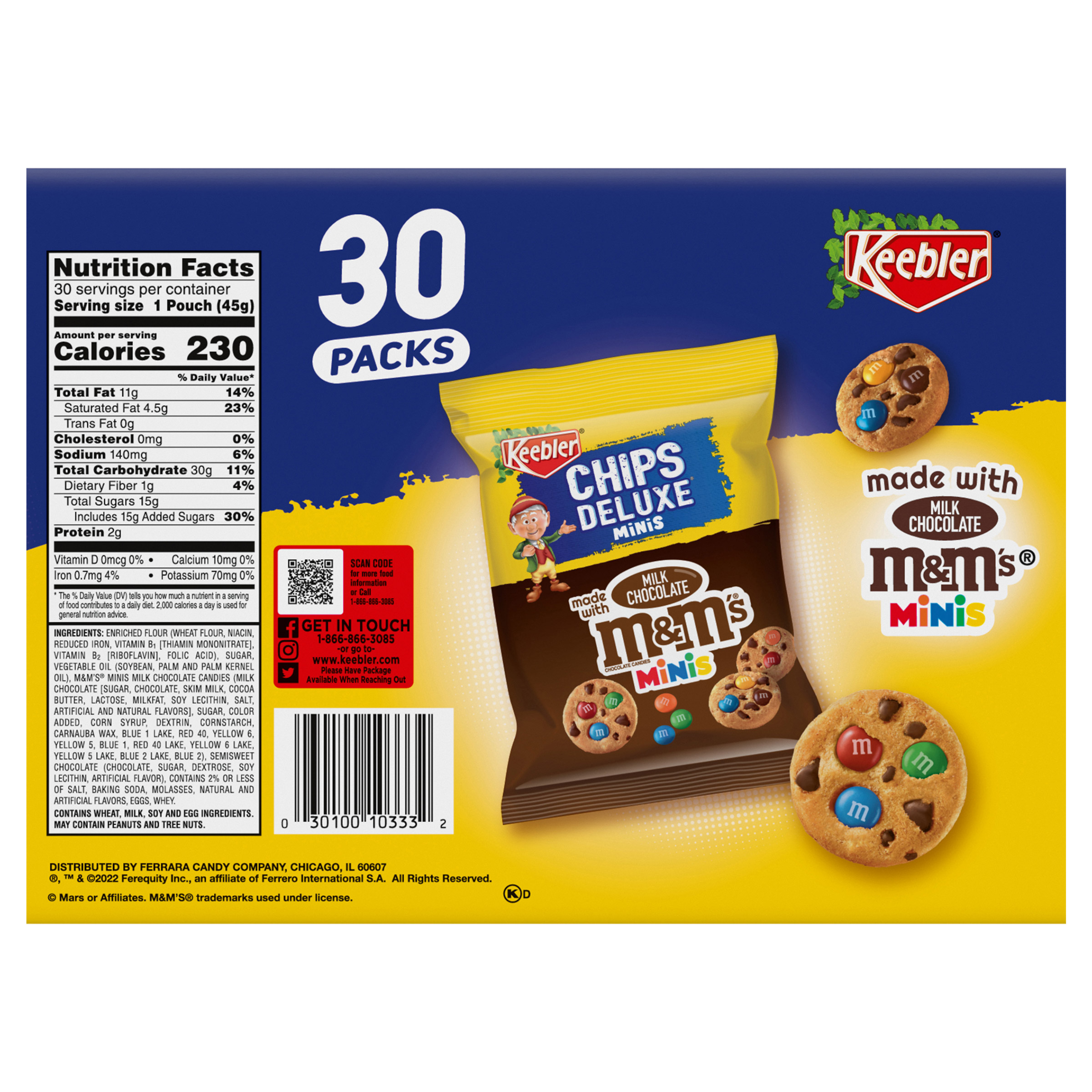 Keebler Bite Size Cookies Made with Milk Chocolate M&M'S Minis, 1.6 oz, 30 - Count