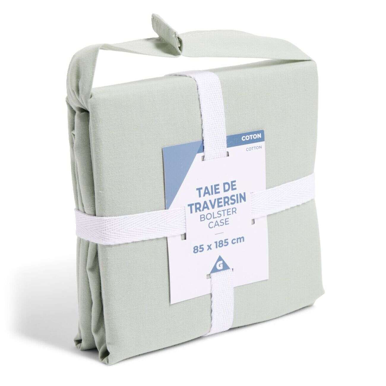 Taie de traversin 85x185cm 100% coton vert céladon