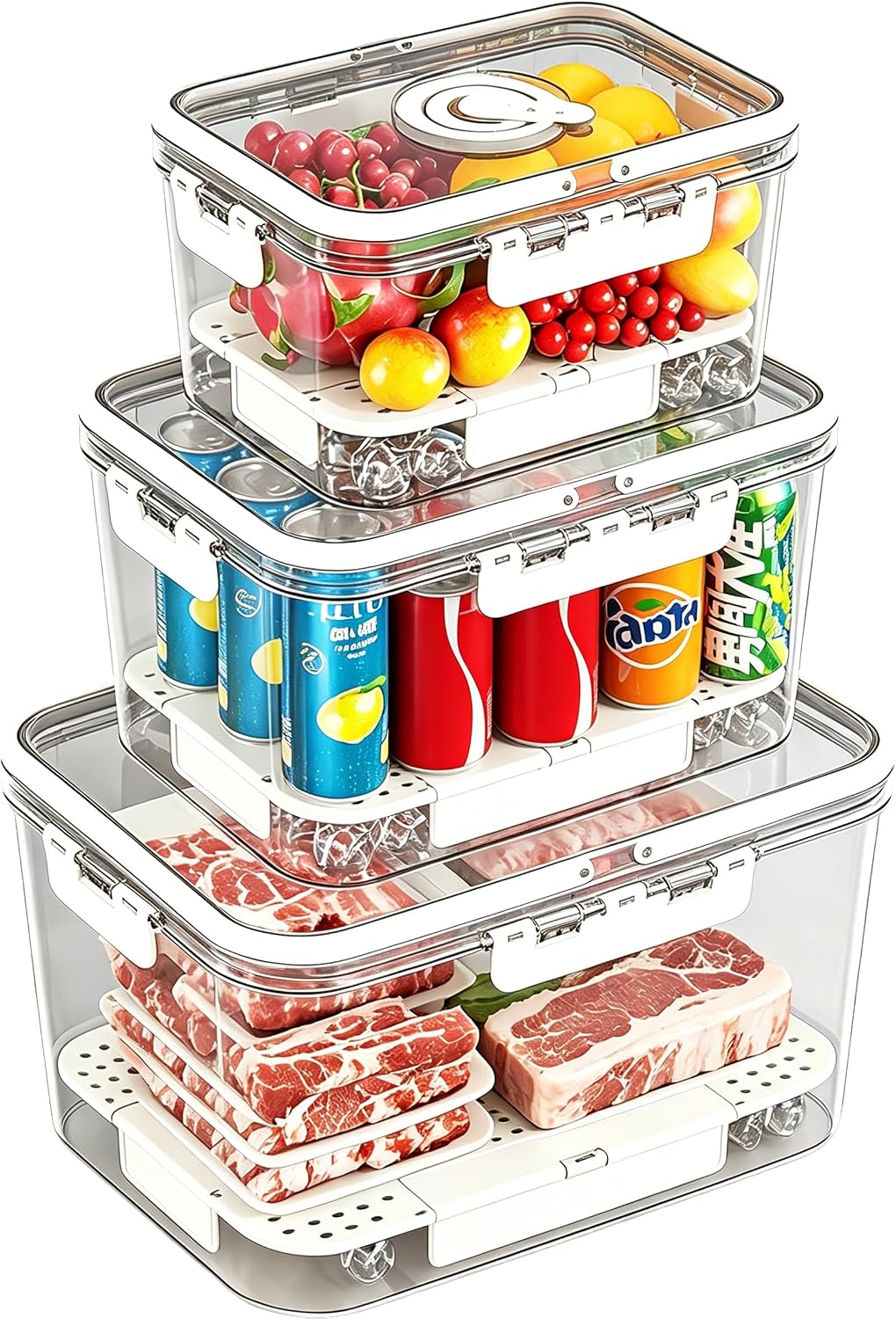 BPA-Free Stackable Clear Kitchen Organizer Bins - 3 Pack with Lids & Handles for Fridge, Pantry, and Cabinets - Ideal for Clutter-Free RV Camping Storage