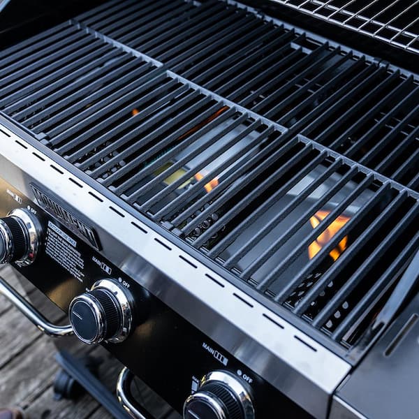 4-Burner Propane Gas Grill in Black with ClearView Lid. LED Controls. Side Burner and USB Light
