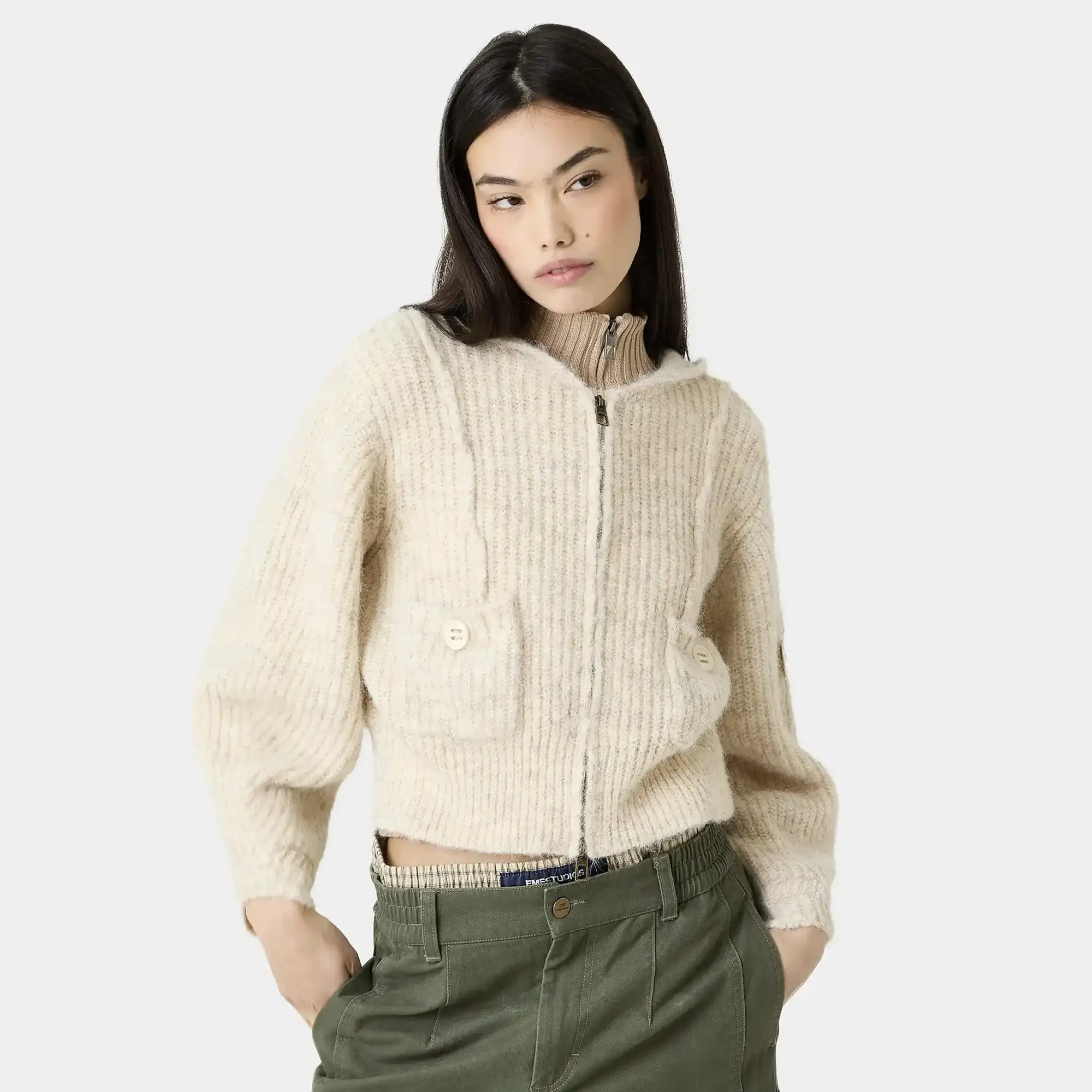 Zoe Off Sand Zipper Knit