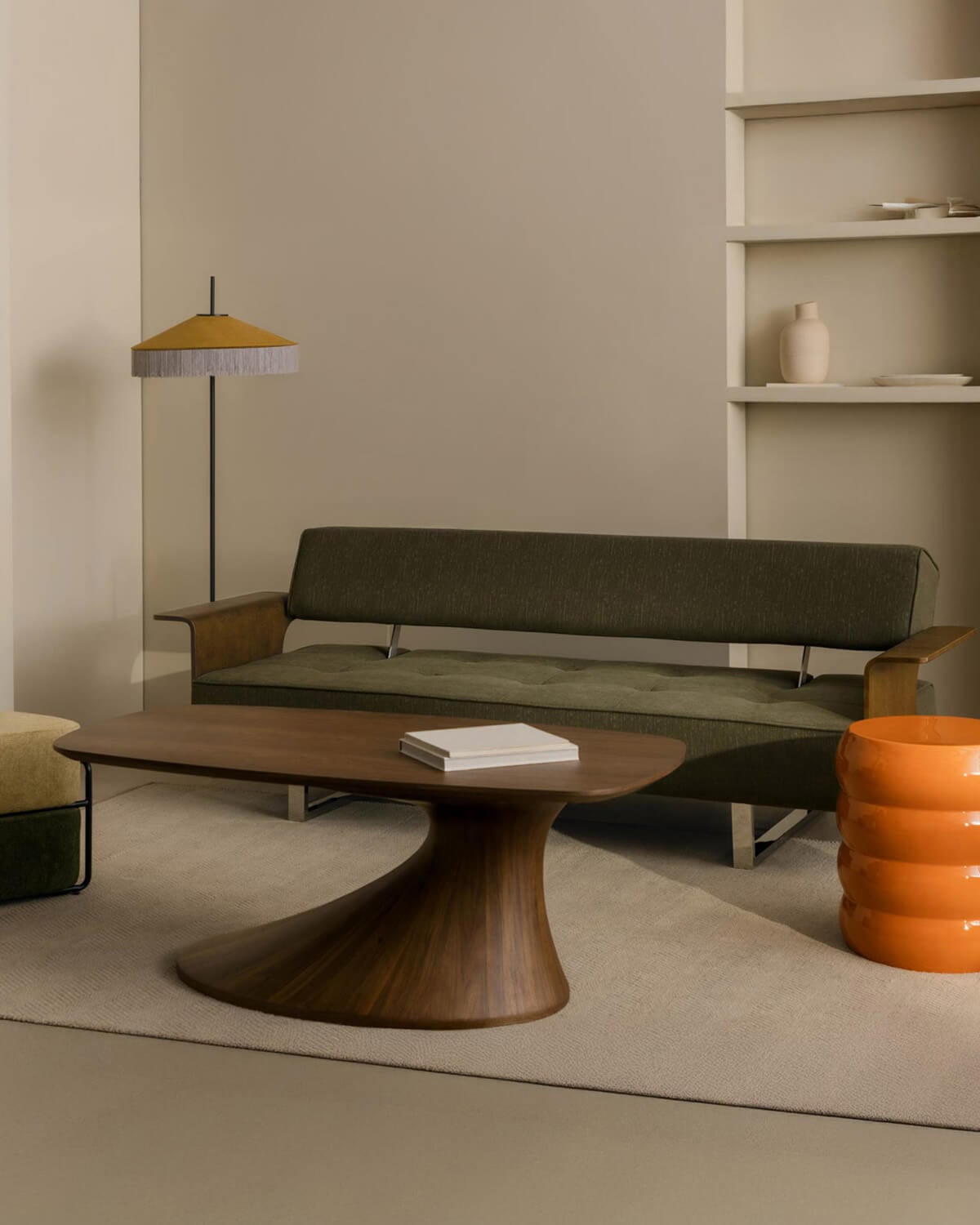 70S - Sofá Cama de 3 Plazas con Reposabrazos de Madera y Tela New 70S