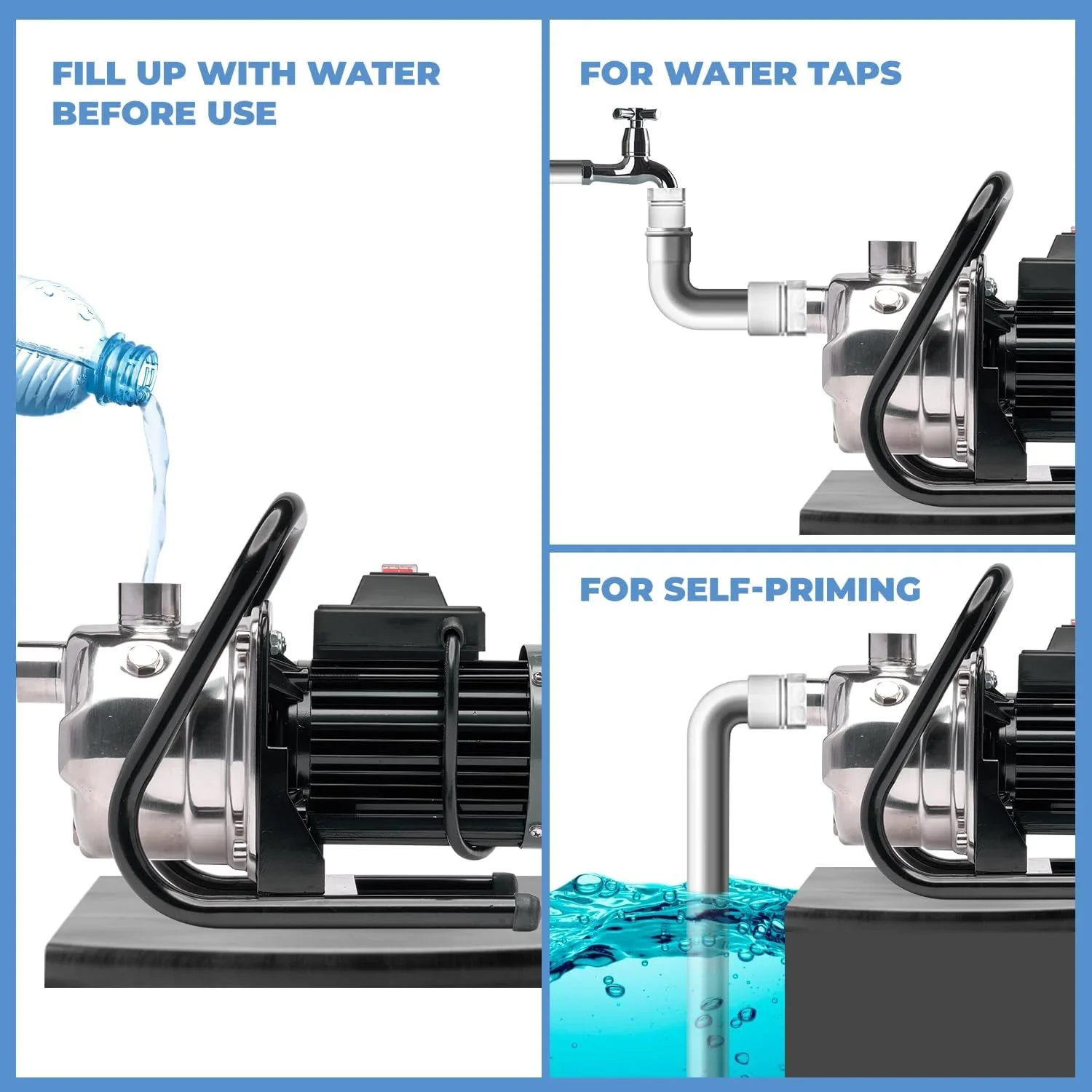 XtremepowerUS 1.6HP Portable Shallow Well Pump, 1268 GPH 120V With Controller, Stainless Steel, For Sprinkler, Irrigation, Garden, Lawn Water Transfer