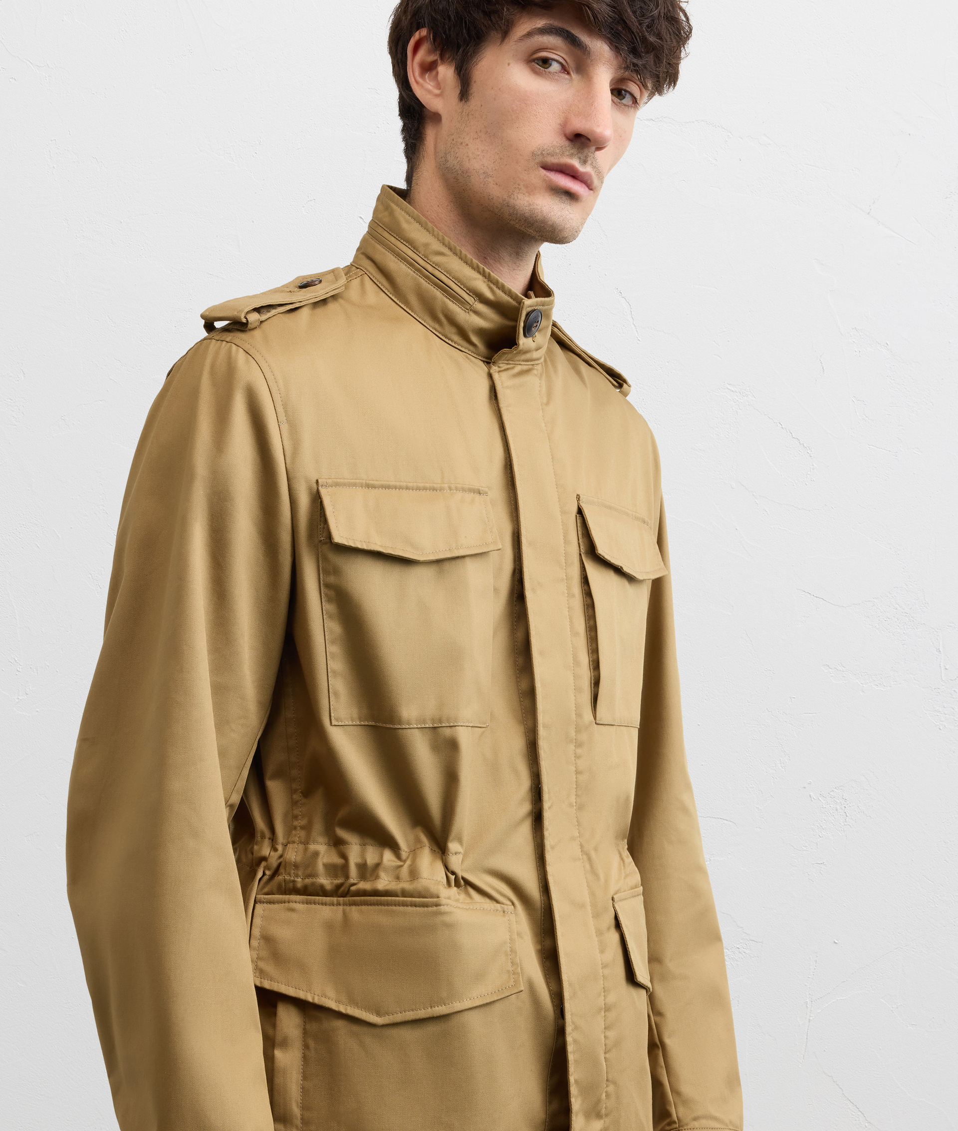 MUSTARD COLORED COTTON AND POLYESTER GABARDINE FIELD JACKET