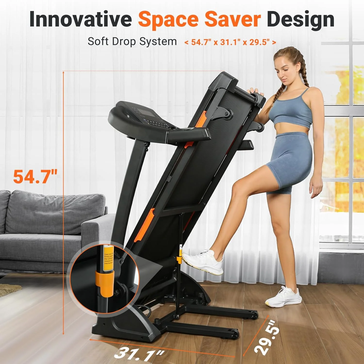 3.5HP Folding Treadmill, 300lb Capacity, 15 Levels Auto Incline Treadmills for Home Running and Walking Max 10MPH Speed Foldable EleTreadmill Running Machine with APP Bluetooth - Image 7