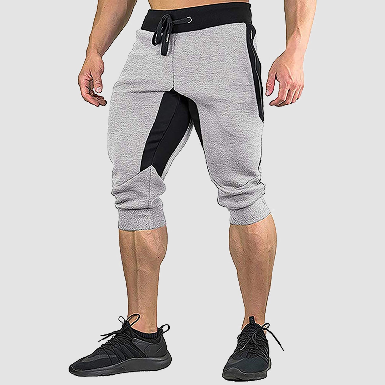 Pantalon de survêtement d'été 3/4 en coton pour homme, poches zippées, cordon de serrage, short de sport pour la salle de gym et l'entraînement