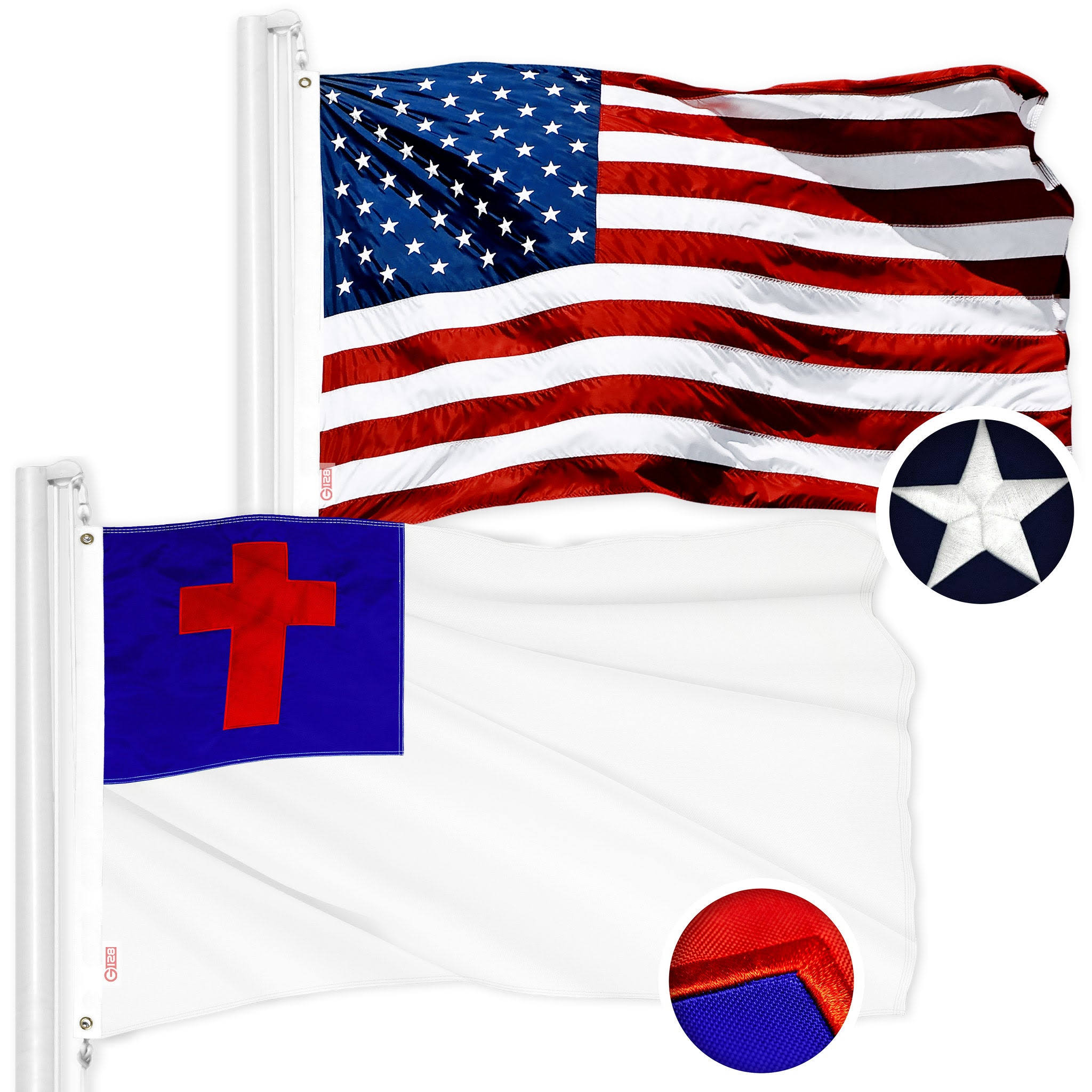 G128 Combo Pack USA American Flag and USA Flag Stars & Christian Flag and USA Flag