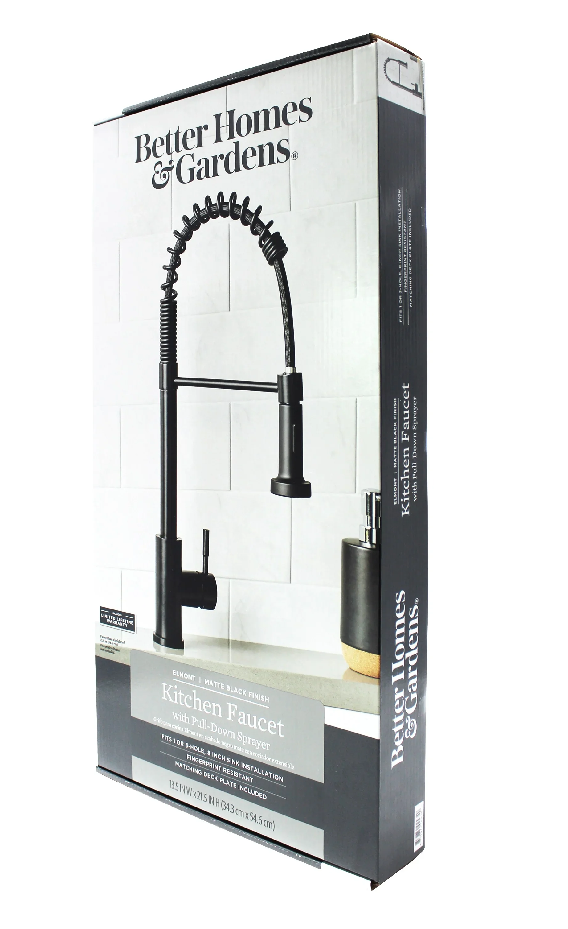 Better Homes & Gardens Elmont Single Handle Pull-Down Kitchen Faucet with Spring Neck, Matte Black