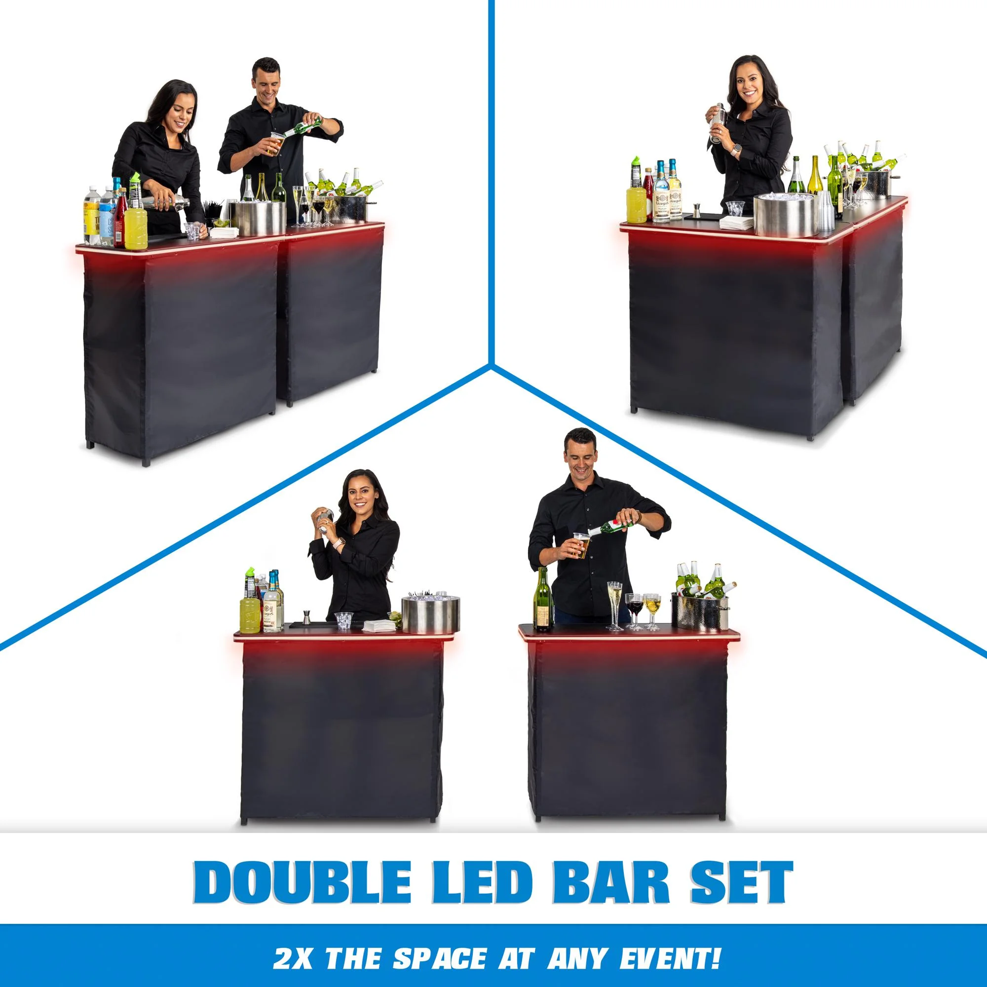 Portable Double Bar Table Set with Multi-Color LED Lights Mobile Bartender Station for Events Includes Carrying Case - Image 2