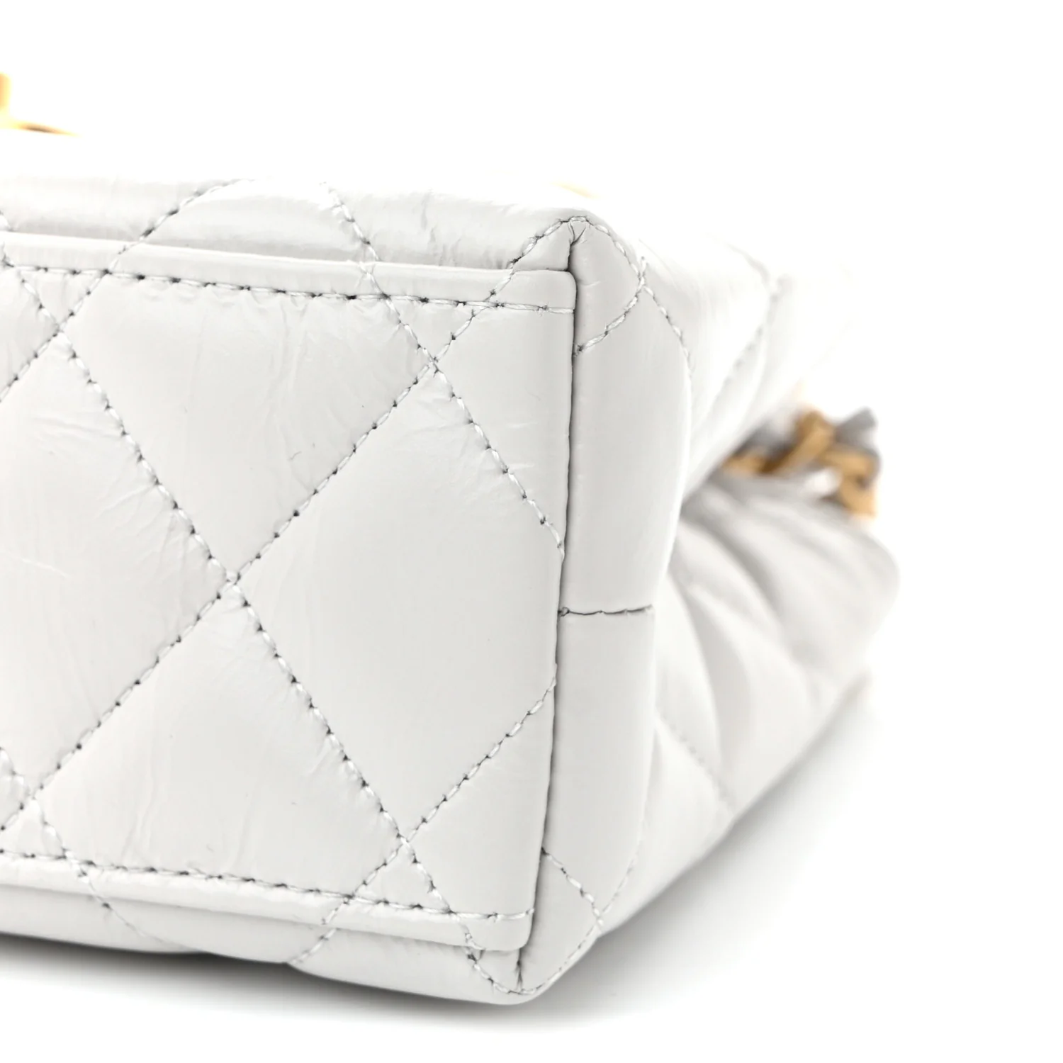 Shiny Aged Calfskin Quilted Nano Kelly Shopper Light Grey