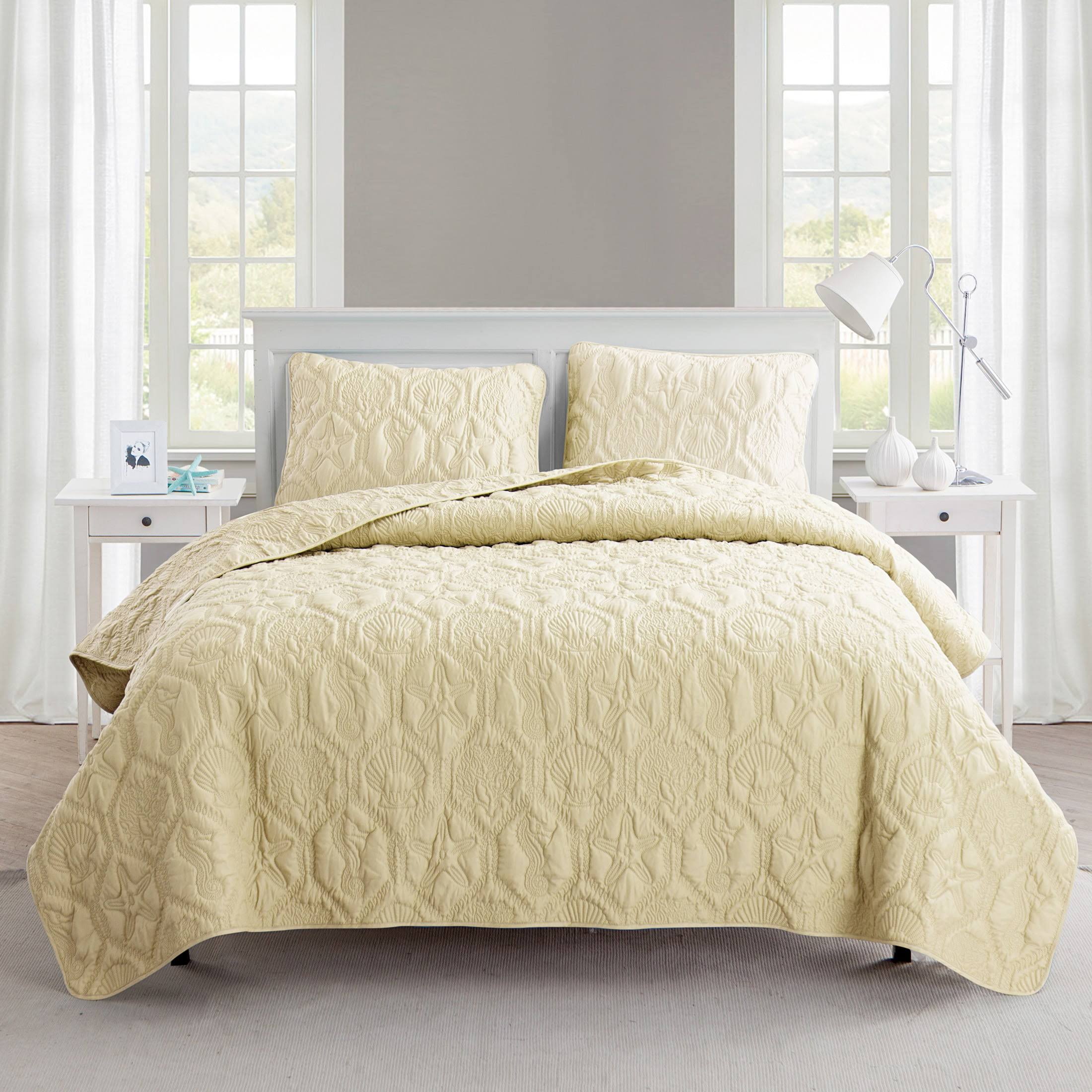 VCNY Home Shore Embossed 3-Piece Quilt Set, Queen - Tan