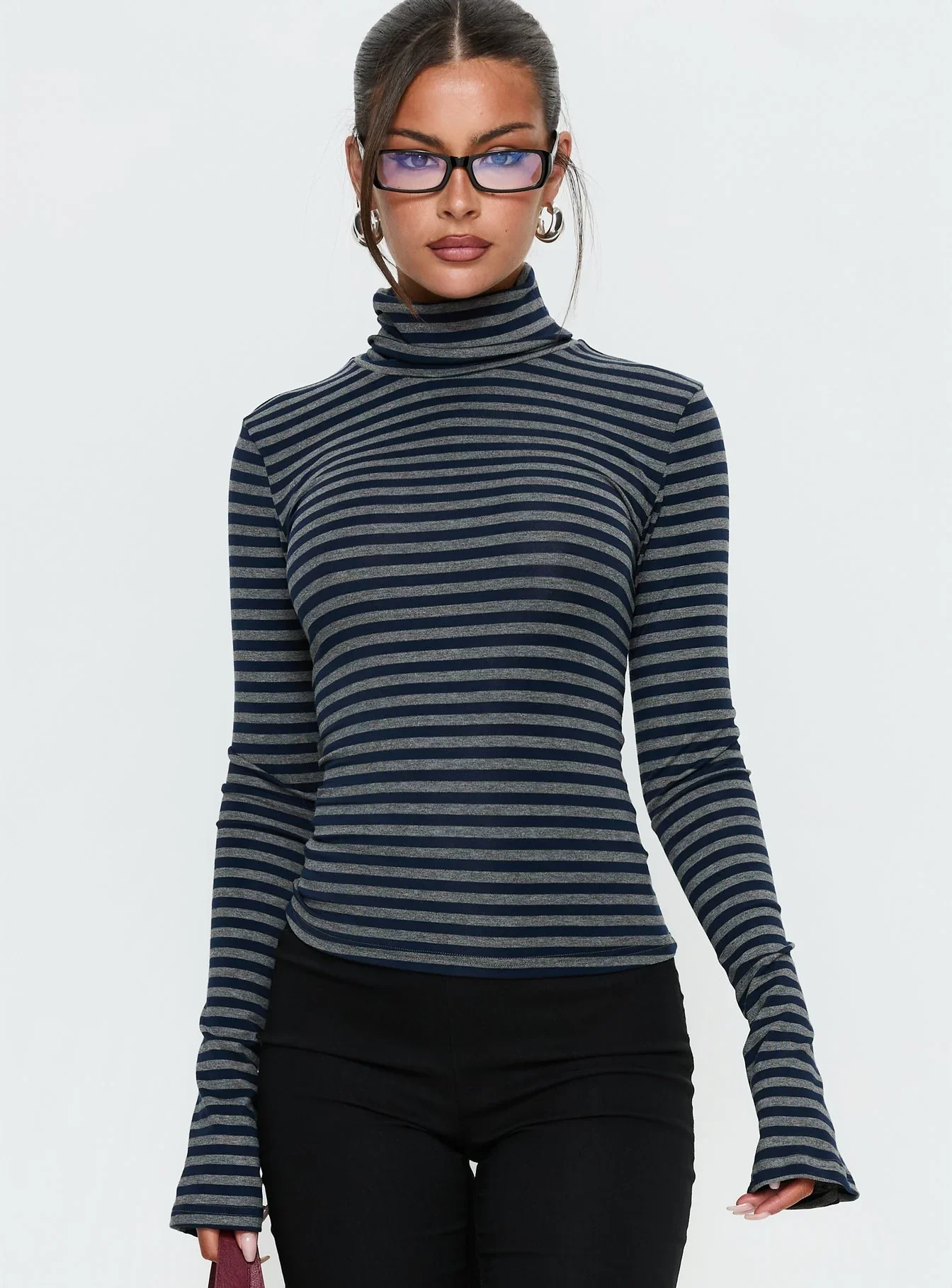 Temika Long Sleeve Backless Top Navy Stripe