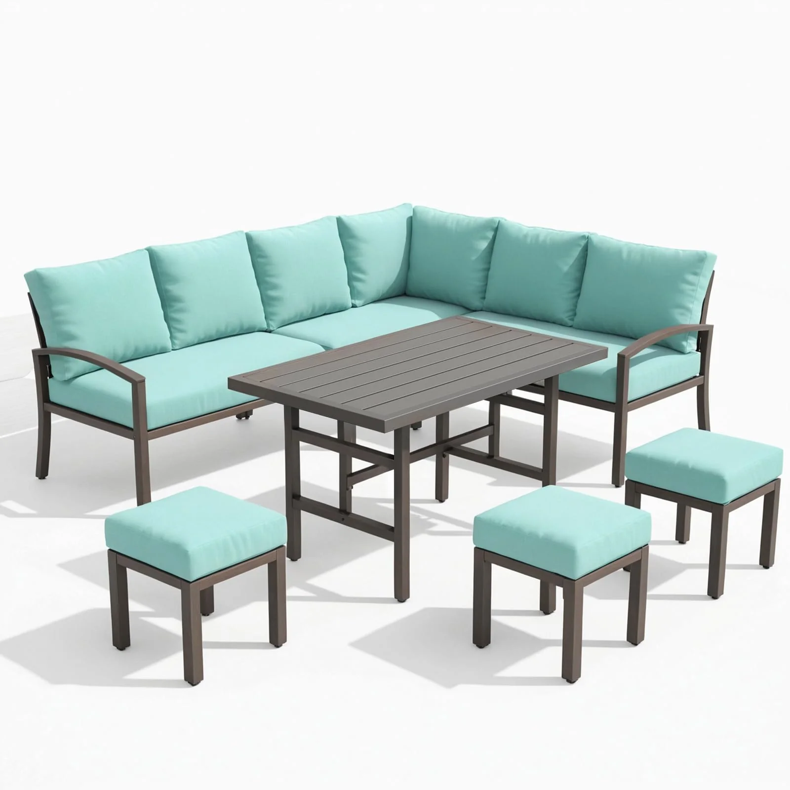 AECOJOY 7 Pieces Metal Outdoor Furniture Set, Light Green