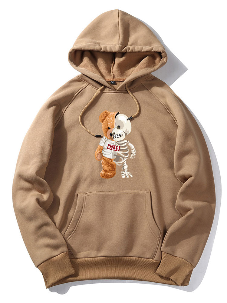 Sweat à capuche imprimé ours squelette