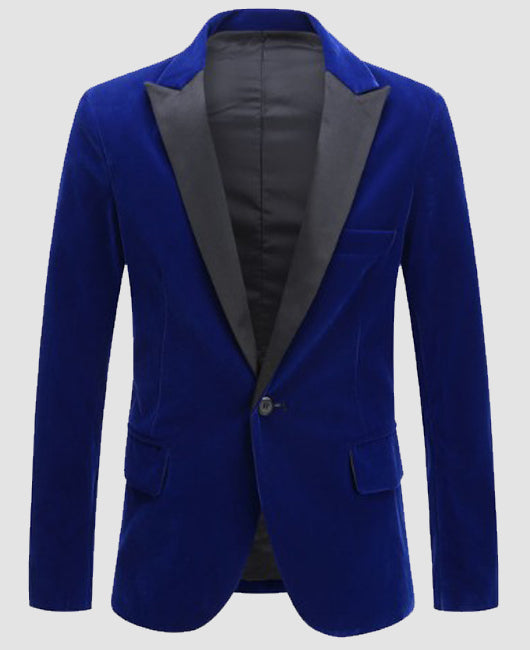 Blazer élégant en velours uni à col à revers et un bouton