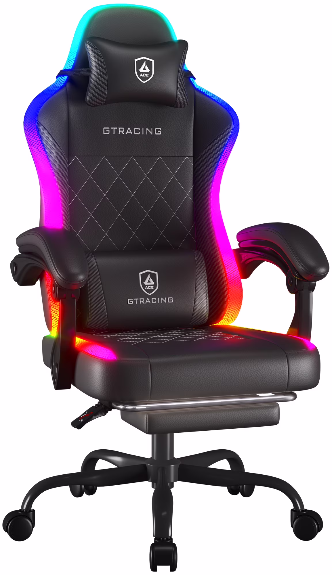 RGB Ergonomic Gaming Chair with Massage, LED Lights, Footrest, Lumbar Support and Backrest, Black