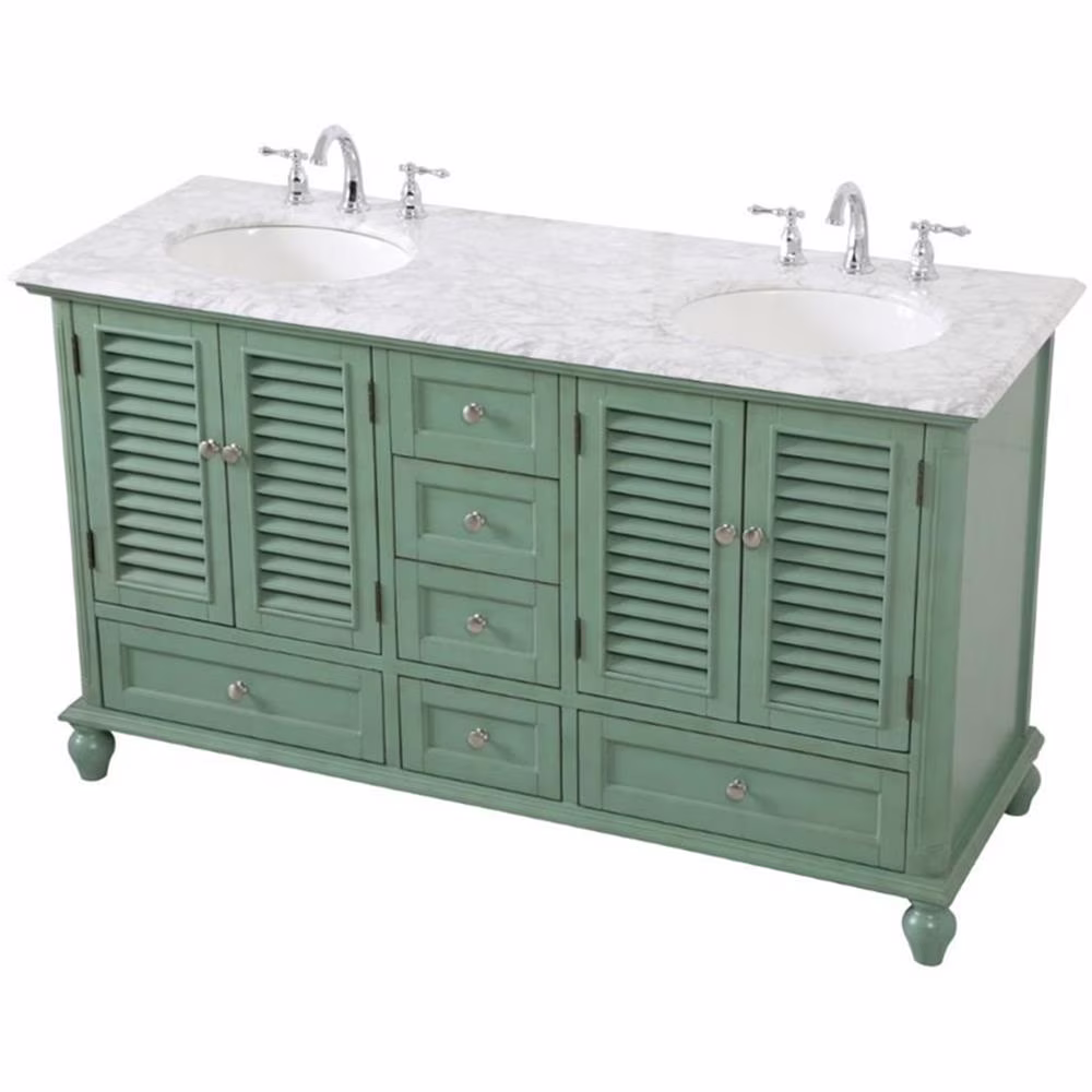60 inch Double Bathroom Vanity in Antique White(Antique White) - Image 5