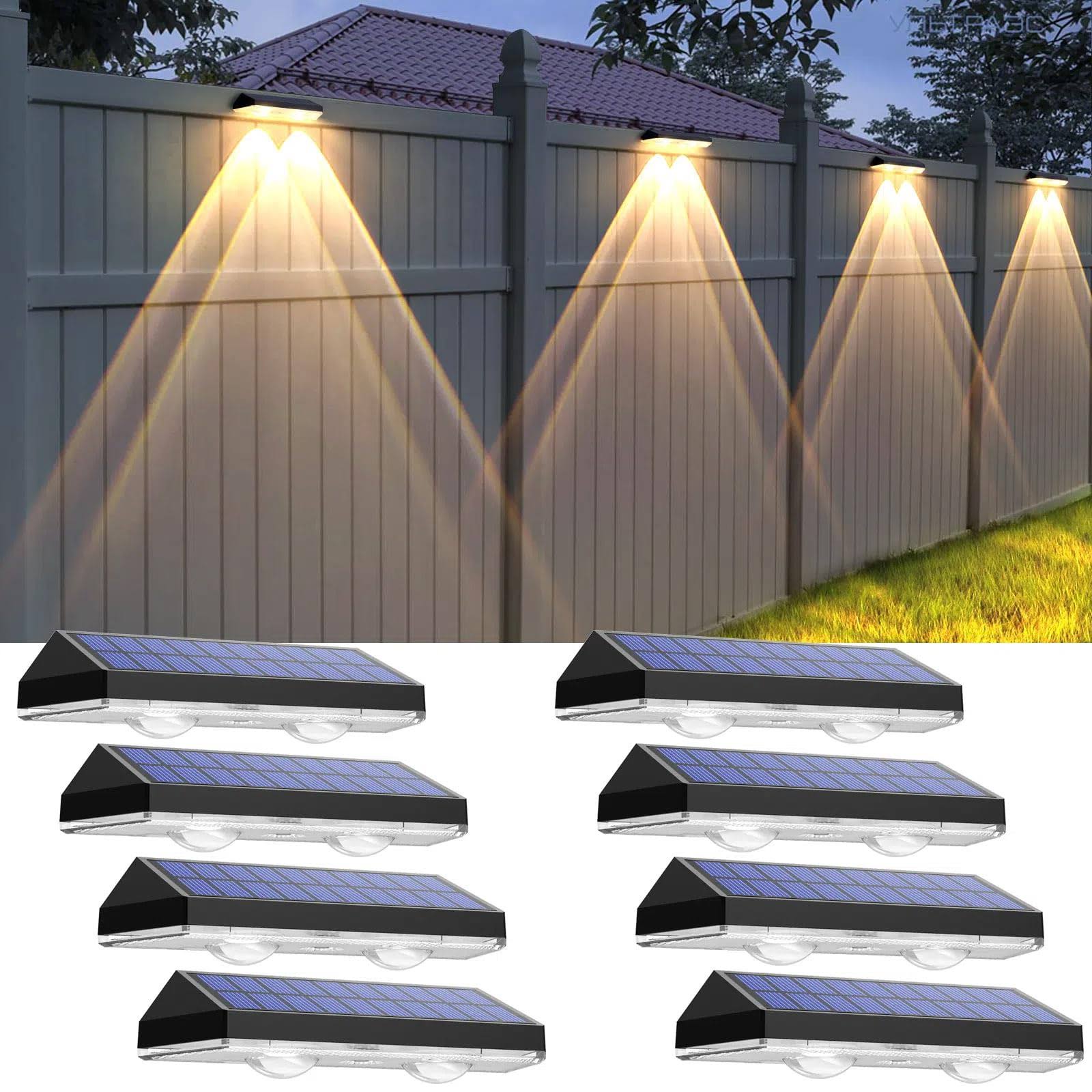 Solar Fence Lights Outdoor - 2700/4000/6000K 3 Mode, IP65 Waterproof Fence Solar Lights Outdoor, Solar Deck Lights for Outside, Backyard/Railing