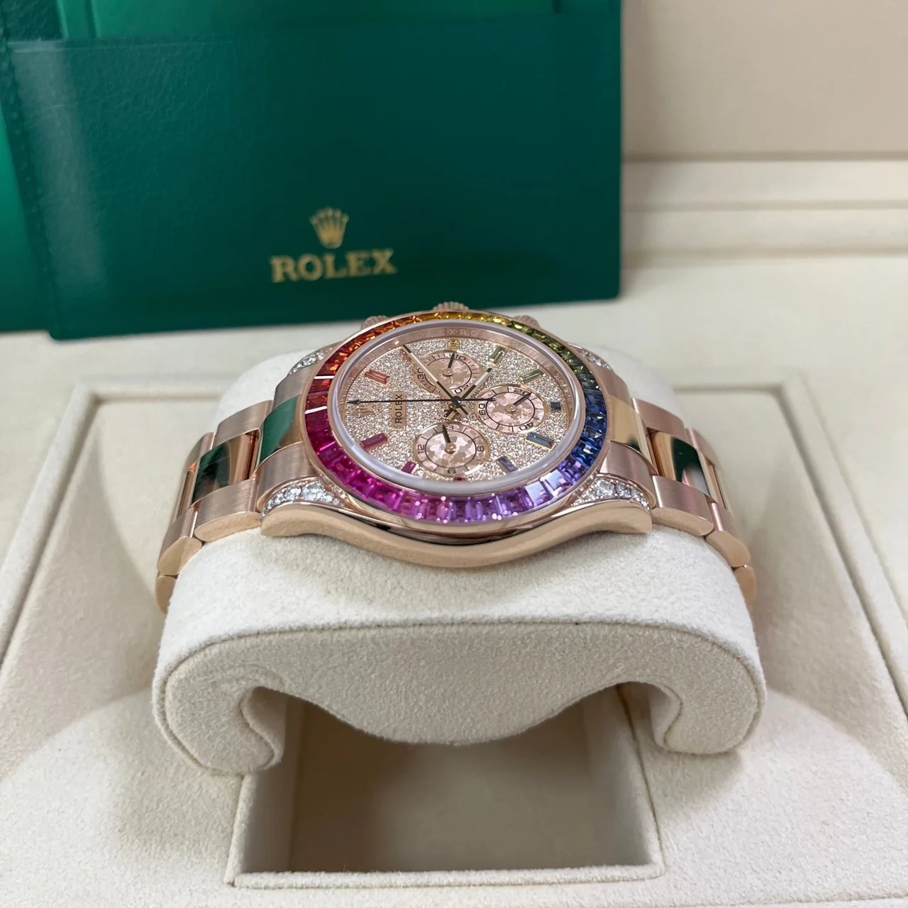 [Super Clone]Rolex Daytona Rainbow Pave DiamondsDial Swiss Replica Watch 18k Rose Gold Bracelet | Ref 116595RBOW