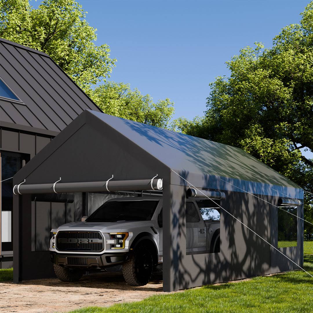 10 ft. W x 20 ft. D Heavy Duty Carport Portable Garage Walsunny Color: Gray
