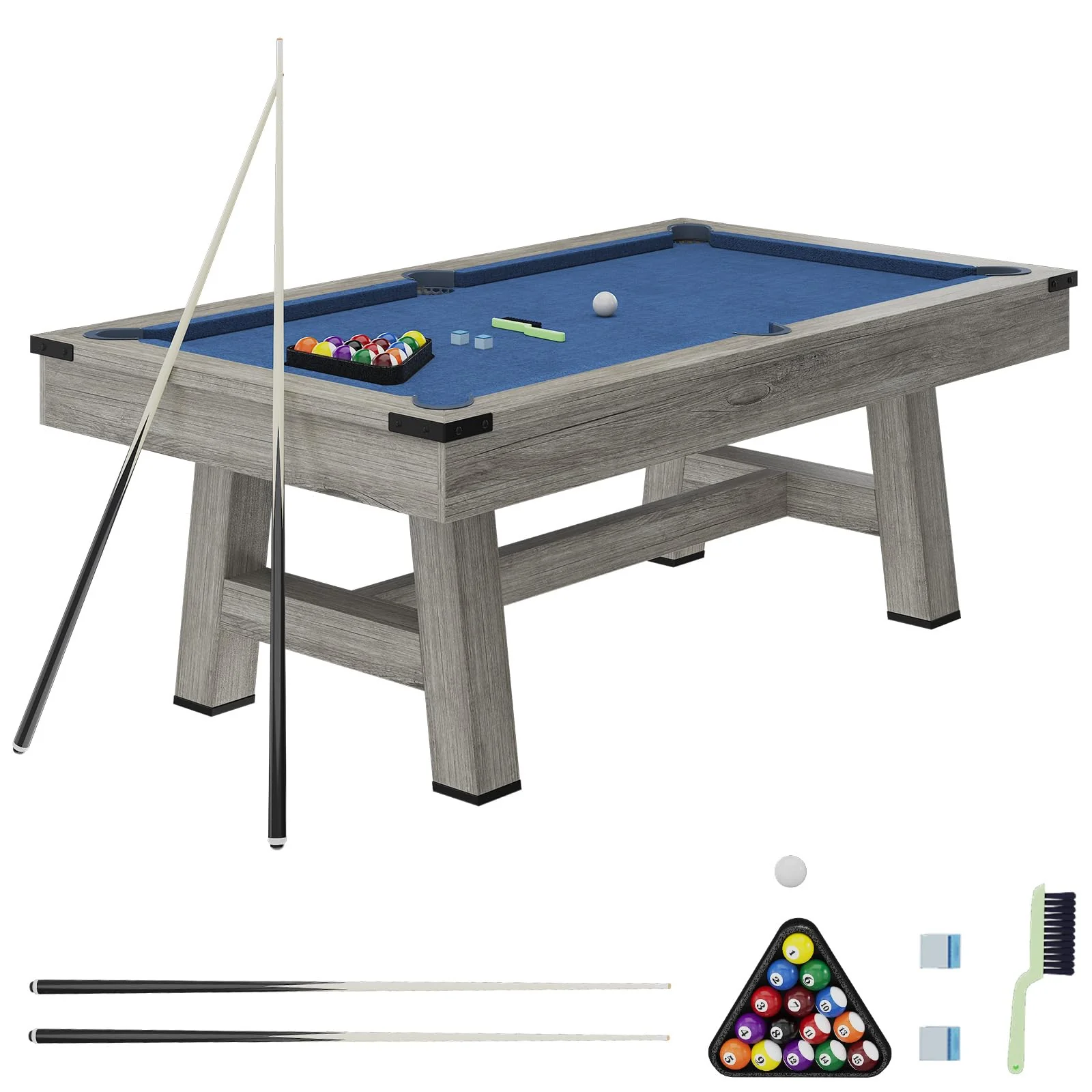AECOJOY 7FT Pool Table with Wood Finish Billiard Tables,  Professional Style Billiards Game Room Table Set