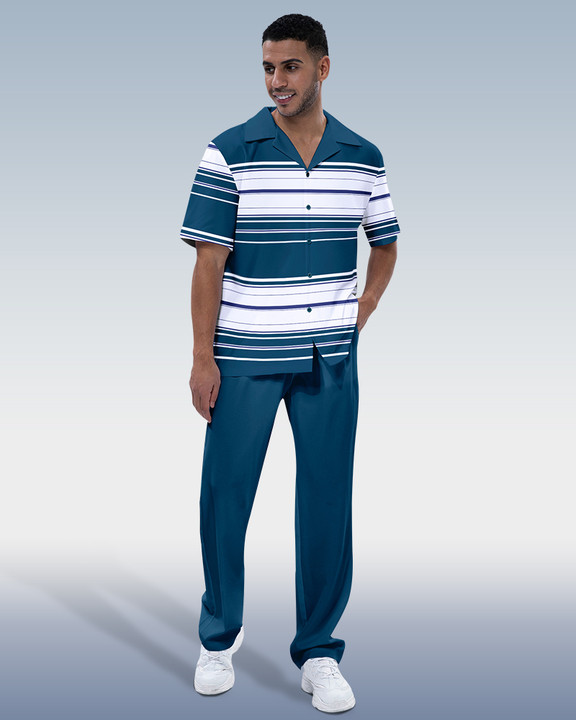 Costume deux pièces à rayures horizontales pour homme Suitmens, manches courtes