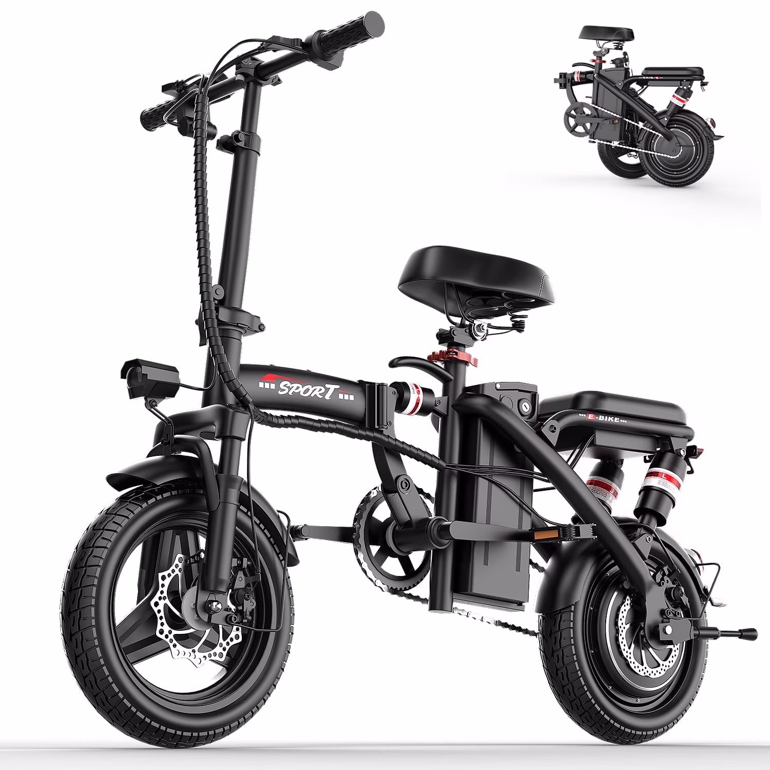 1200W Peak Motor,Folding Electric Bike for Adults Teens,14'' Commuting Bike, Max 28MPH/35 Miles E Bike,3 Speed Double Mini Electric Bike, UL2849(48V 15Ah) Image 3