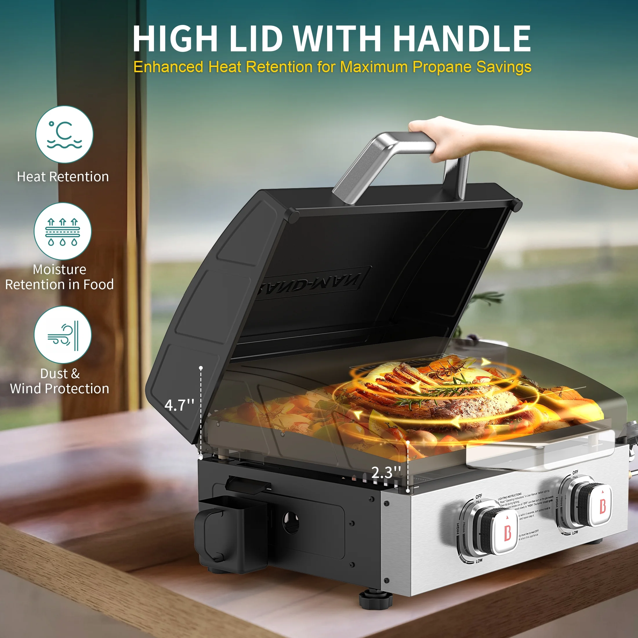 Grills 2-Burner Portable Propane Gas Tabletop Griddle, 22-Inch, 18,000 BTU, Steel(2 Burner+Lid) - Image 2