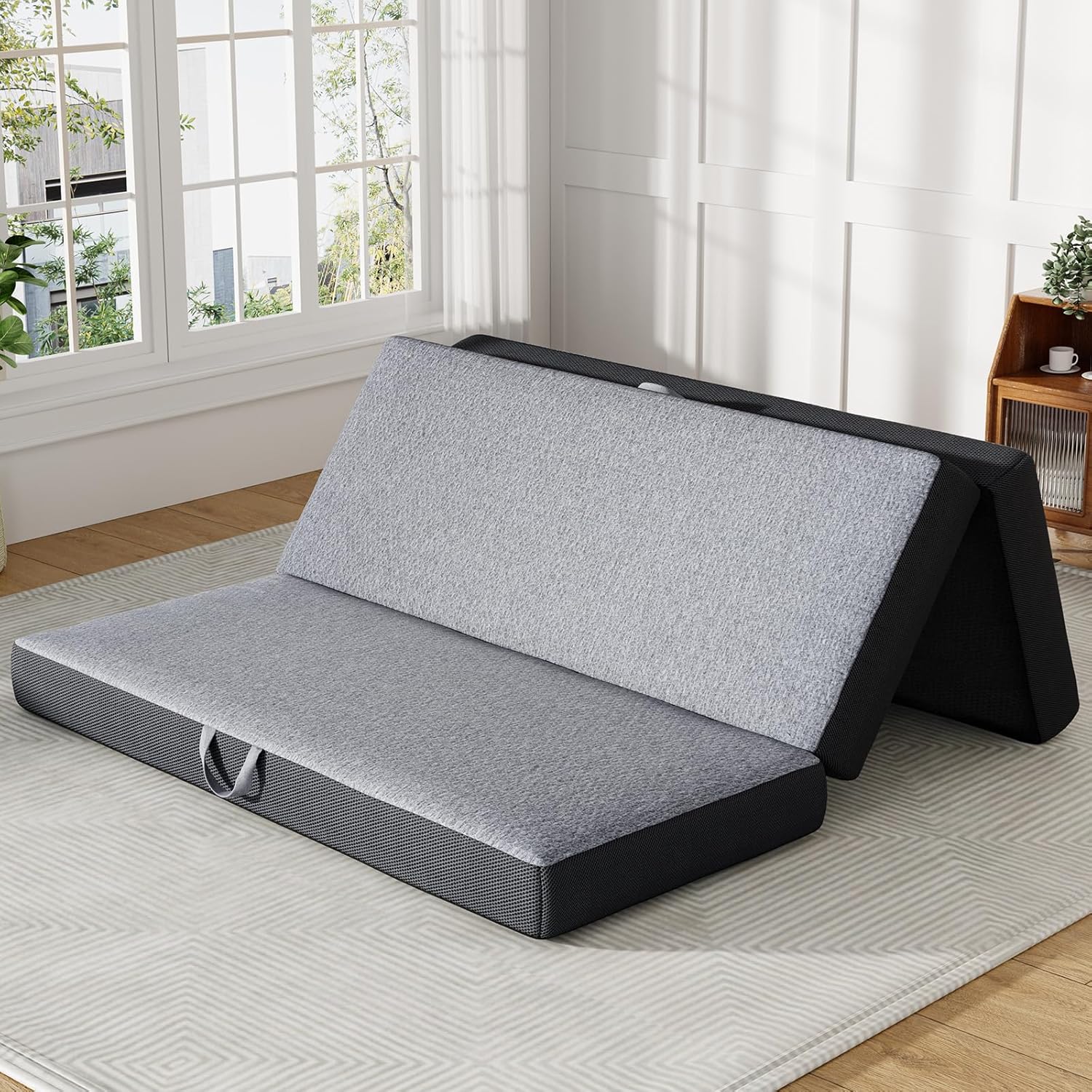 Trifold Mattress Queen Size 6 Inch - Foldable Memory Foam Mattress for Camping, Travel, RV, Guest Bed & Yoga - No Slip Bottom, Washable Cover with Handles - Portable Folding Floor Cushion 78