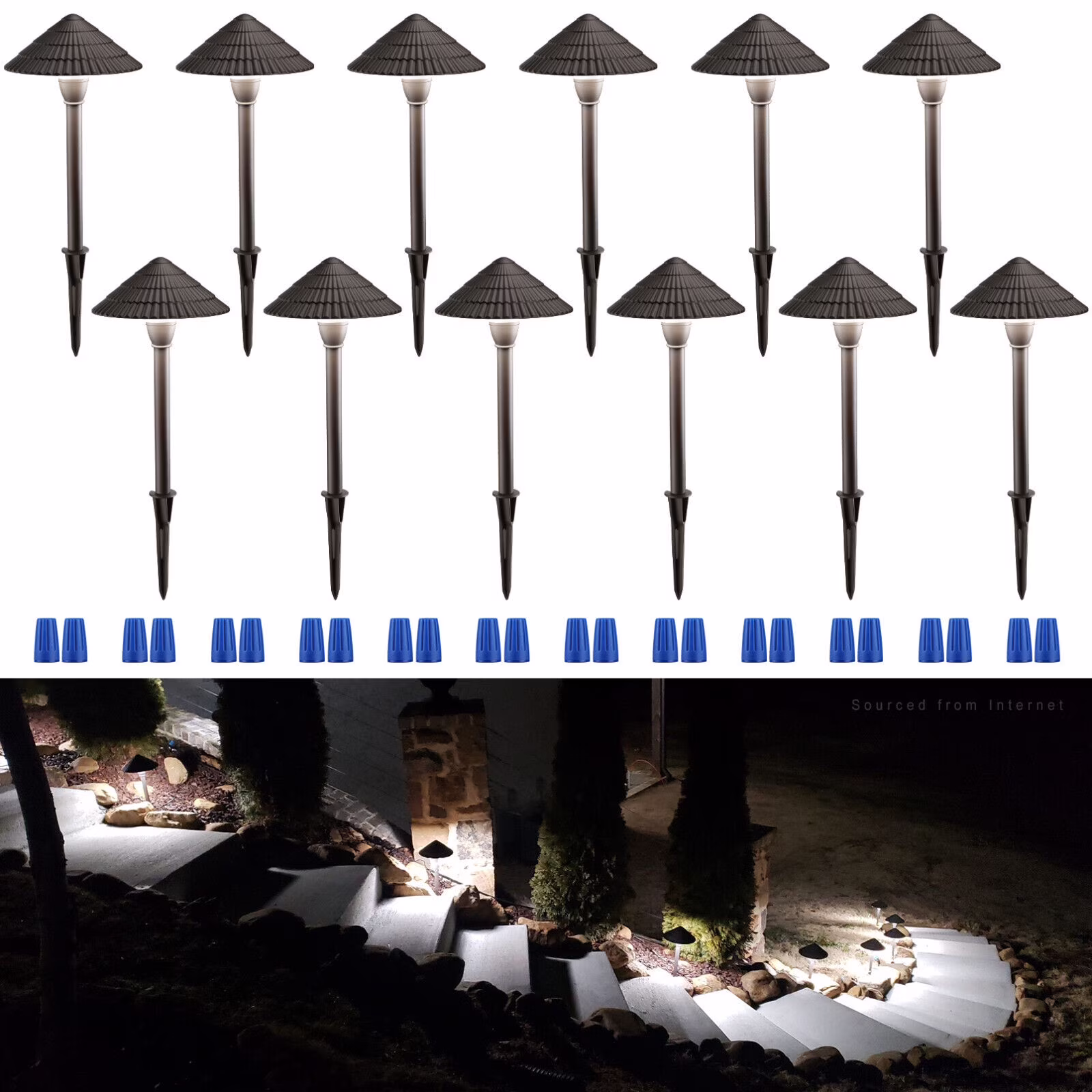 12 Pack 5CCT LED Pathway Landscape Lights, 1800K/2700K/3000K/4000K/5000K Selectable, 12-24V AC/DC Low Voltage, IP65 Waterproof, Oil Rubbed Bronze, Aluminum Housing