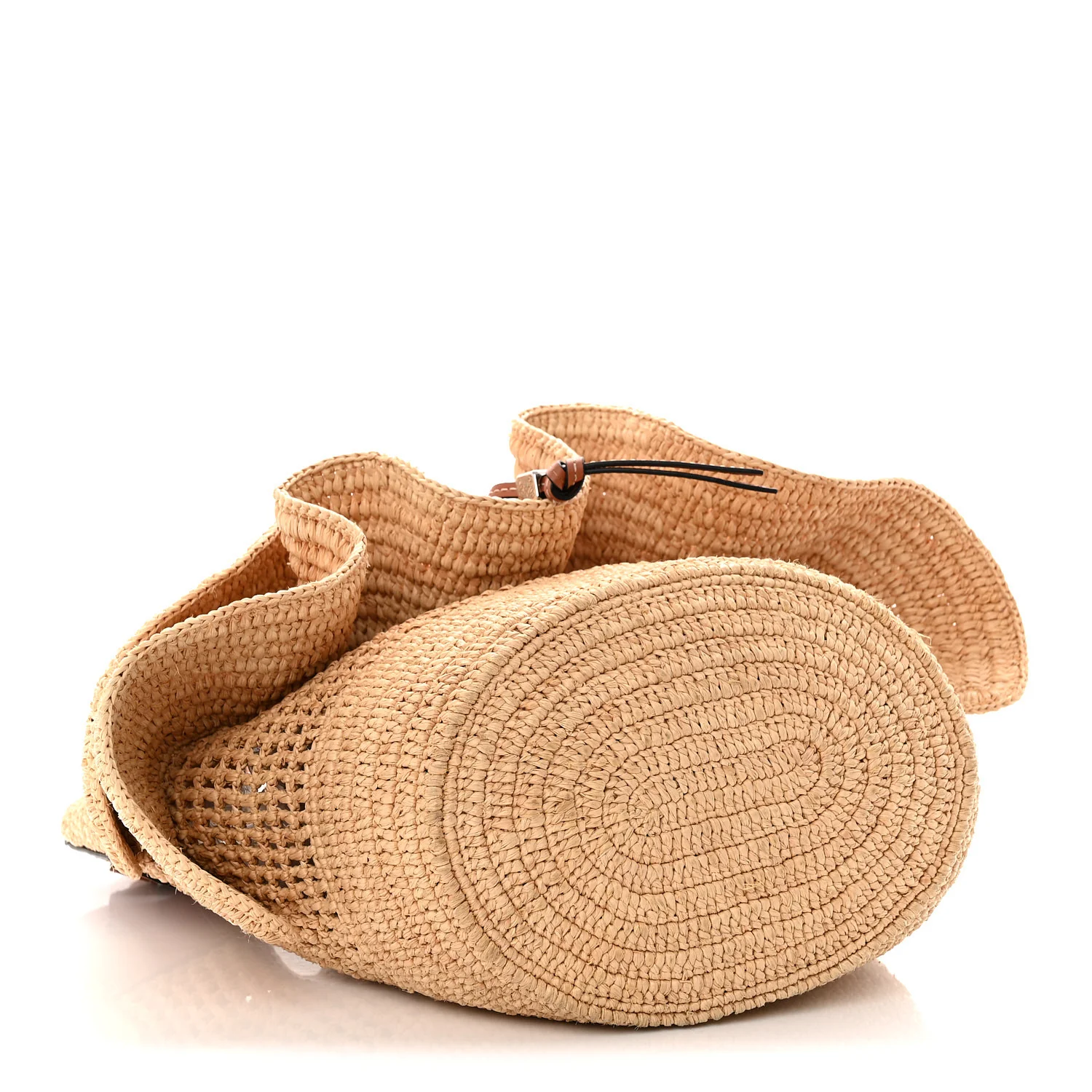 Raffia Calfskin Paulas Ibiza Balloon Ruffle Basket Tote Bag Natural Tan