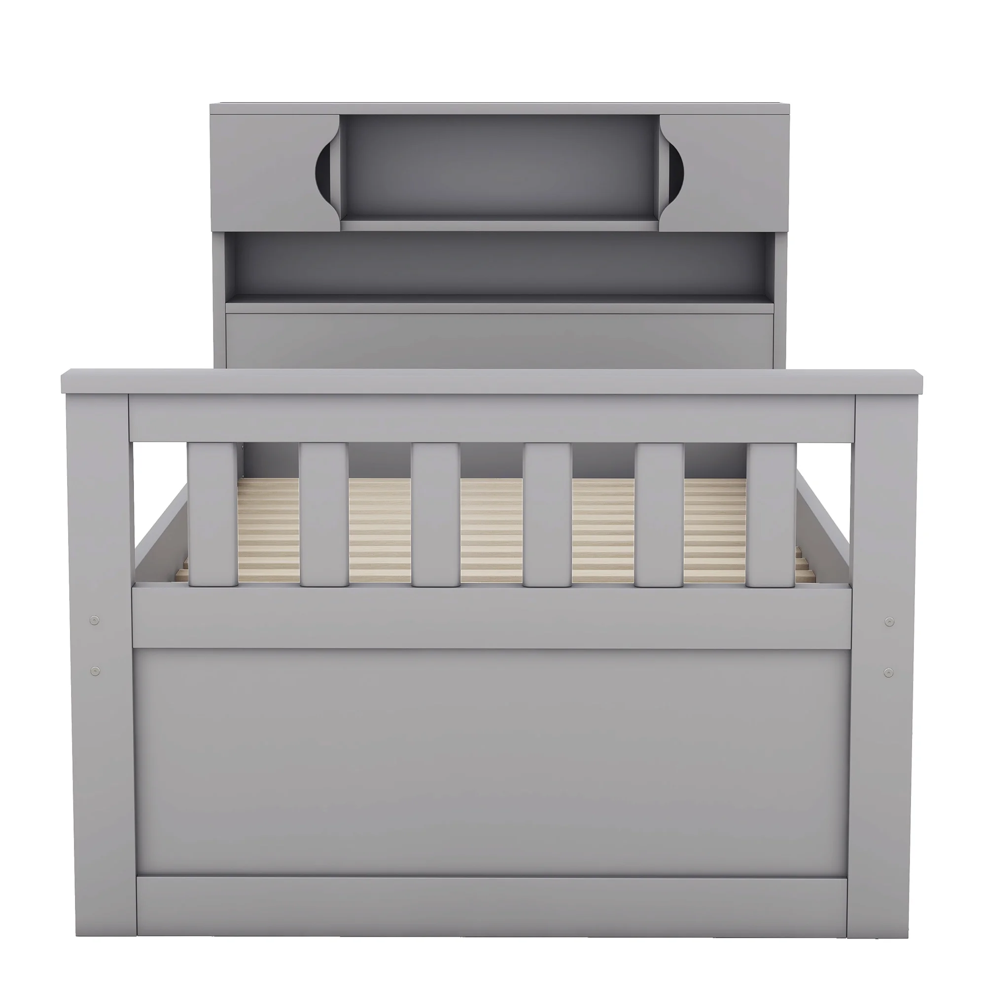Wood Twin Size Platform Bed with Storage Headboard, Captain Bed with 4 Drawers, Bookcase and Cabinets, Gray(Gray) - Image 7