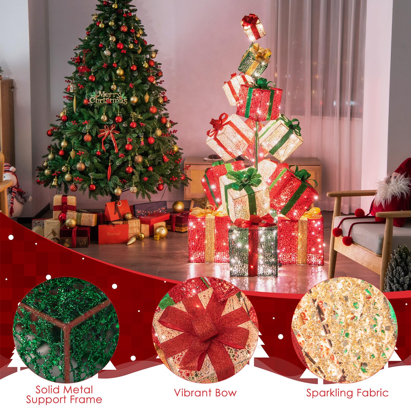 Tangkula 5.6 FT Christmas Lighted Gift Box Tower