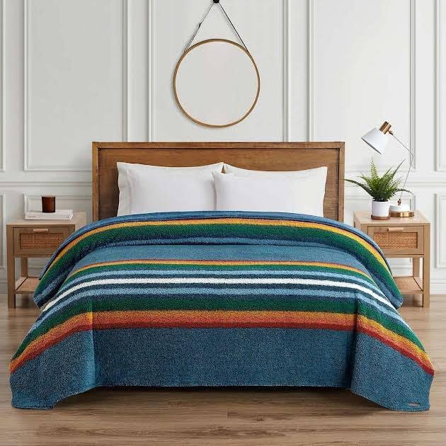 Pendleton Bedding | Pendleton Blue Serape Stripe Queen Size Sherpa Fleece Blanket | Color: Blue | Size: Queen | Pm-18713683's Closet