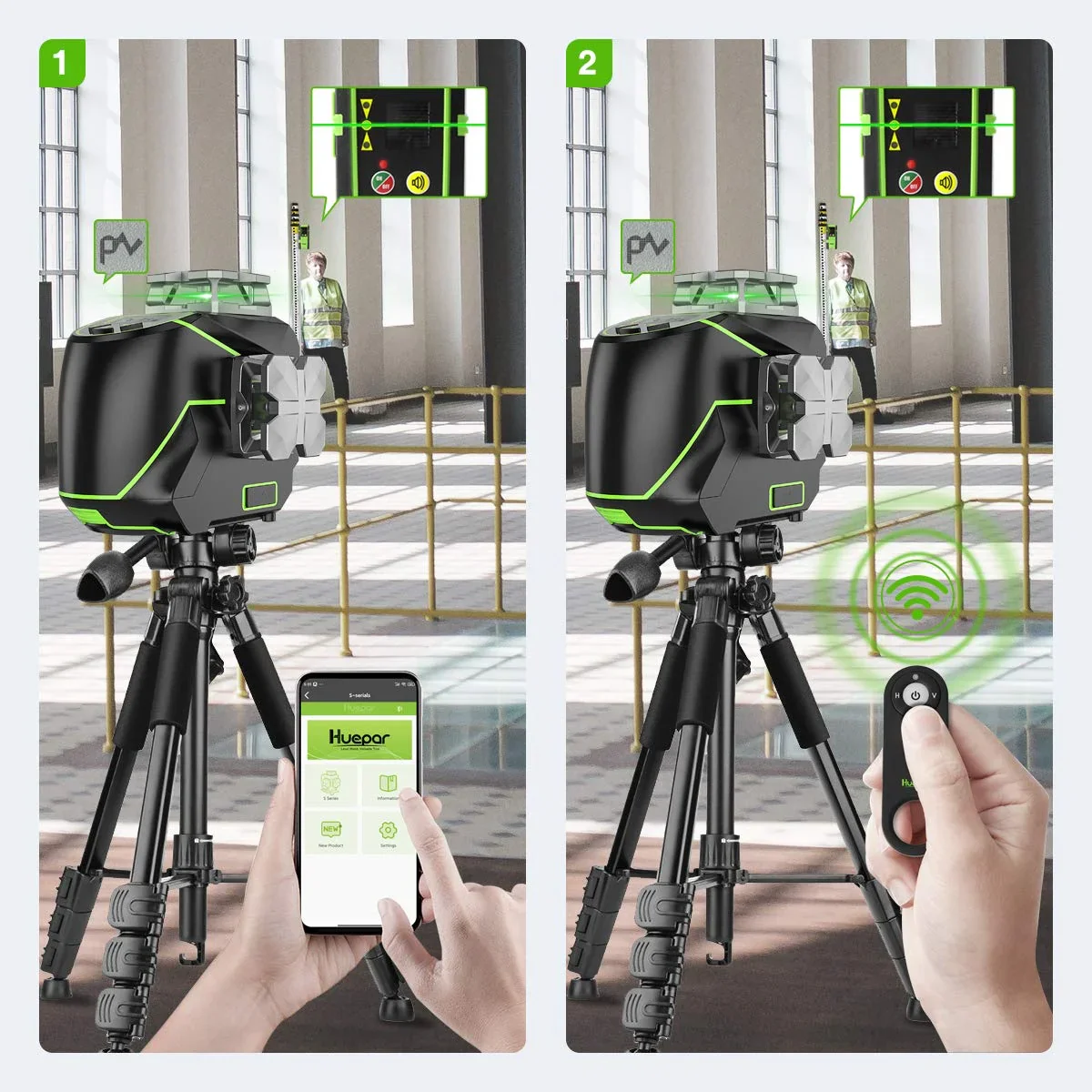 4D 16 Lines Self-Leveling Laser Level, 200Ft Green Beam 4 x 360° Cross Line Laser Level Tools with LCD Screen, Bluetooth and Magnetic Bracket