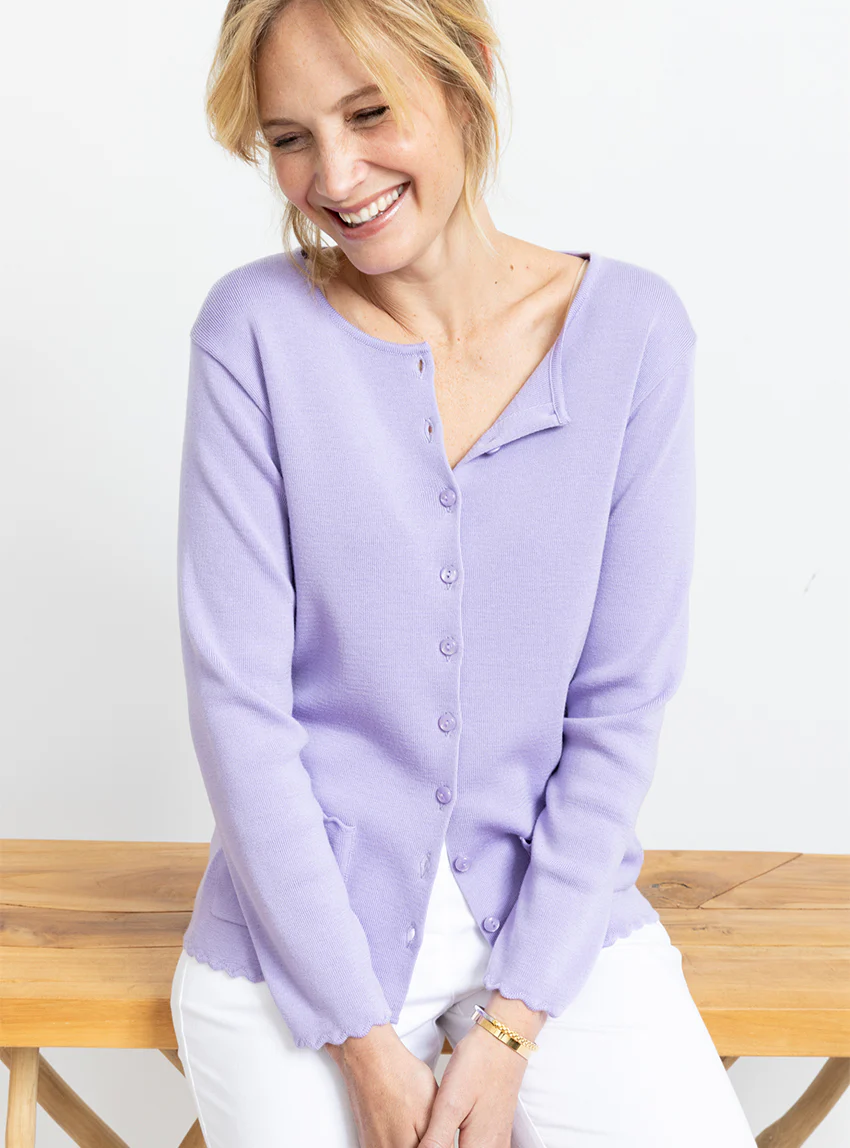 Cardigan femme en laine mérinos Violet Pastel