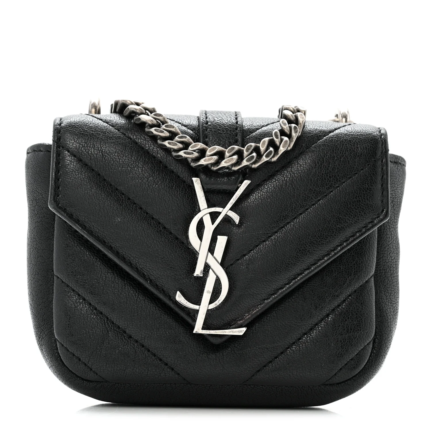 Sheepskin Matelasse Chevron Monogram Mini College Bag Black