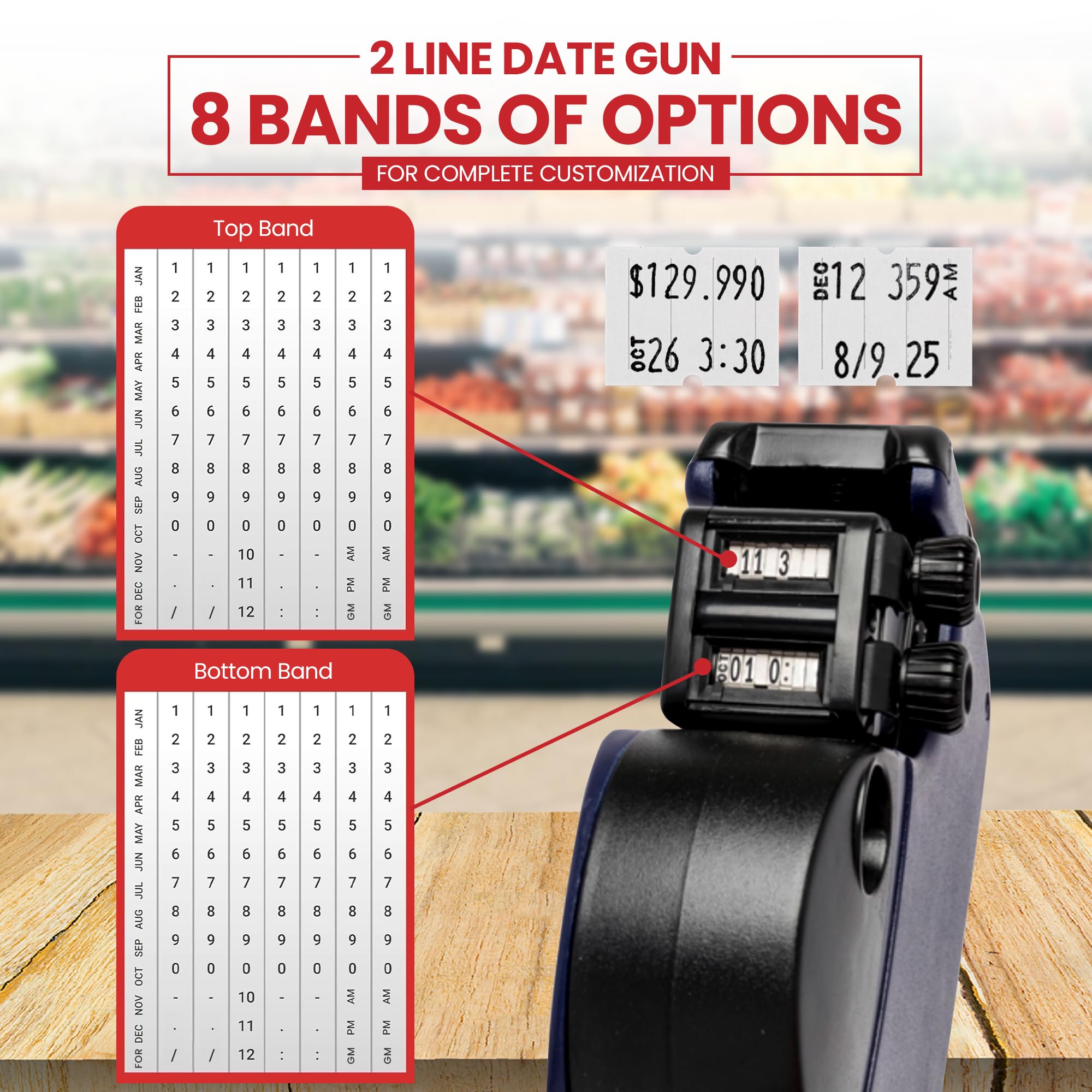 2 Line Date Gun, Includes 16 Digits Date Gun Labeler, Pre-Loaded Roll of 750 White Labels and Ink Roll