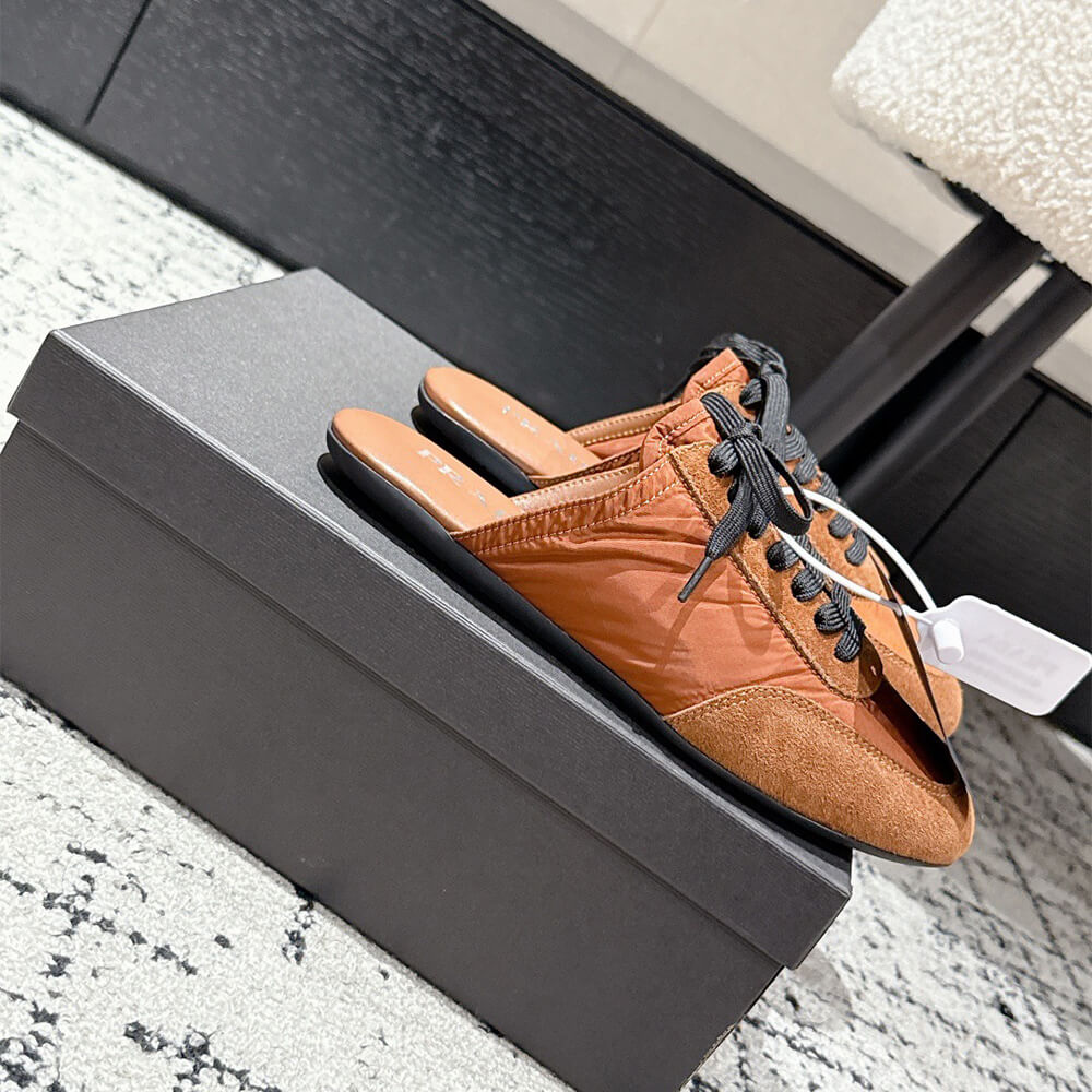PRADA Collapse Re-Nylon and suede mules