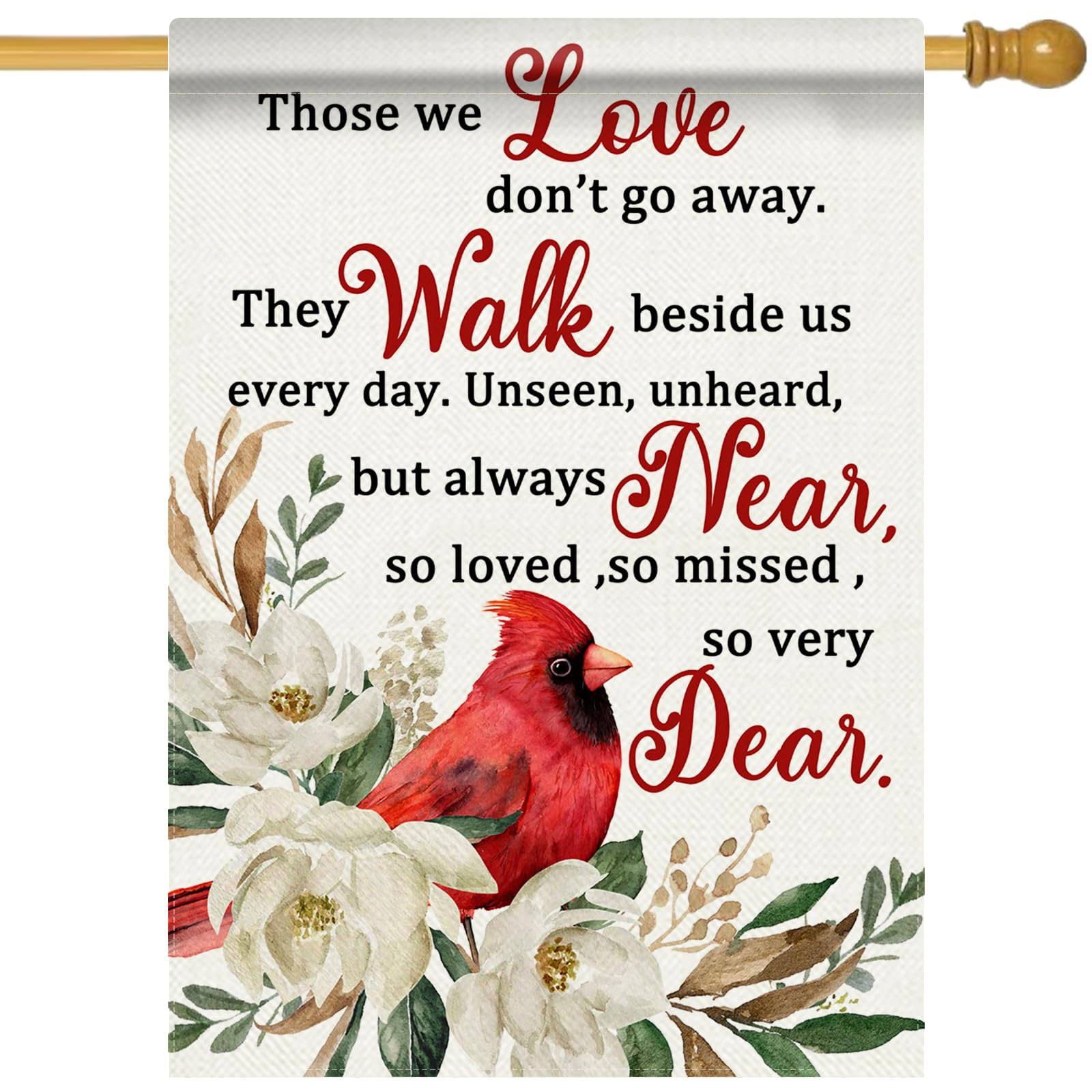 Furiaz Those We Love Don't Go Away Cardinal Memorial Large Decorative Inspirational House Flag, Memory Red Bird Yard Gardenia ou