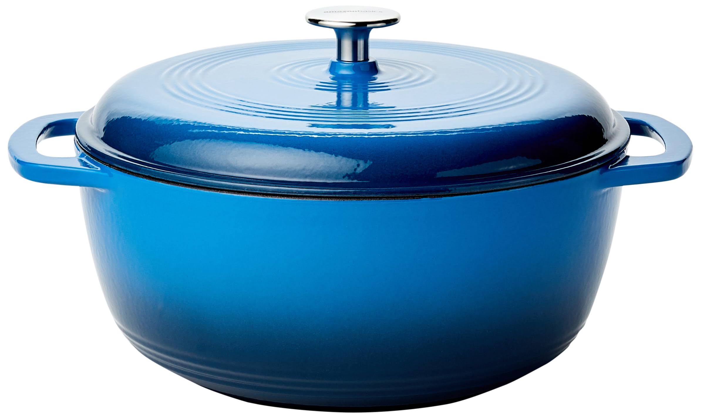 Basics Enameled Cast Iron Covered Dutch Oven, 6-Quart, Blue
